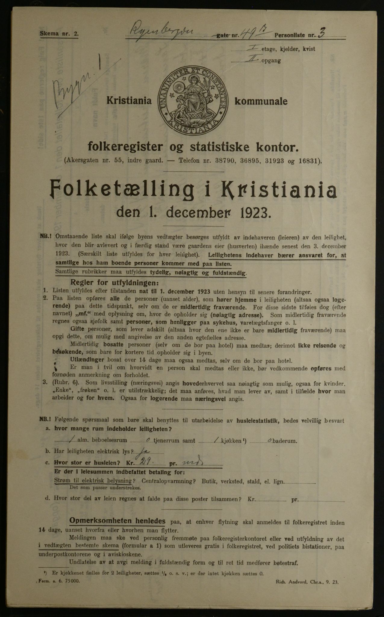 OBA, Kommunal folketelling 1.12.1923 for Kristiania, 1923, s. 94719