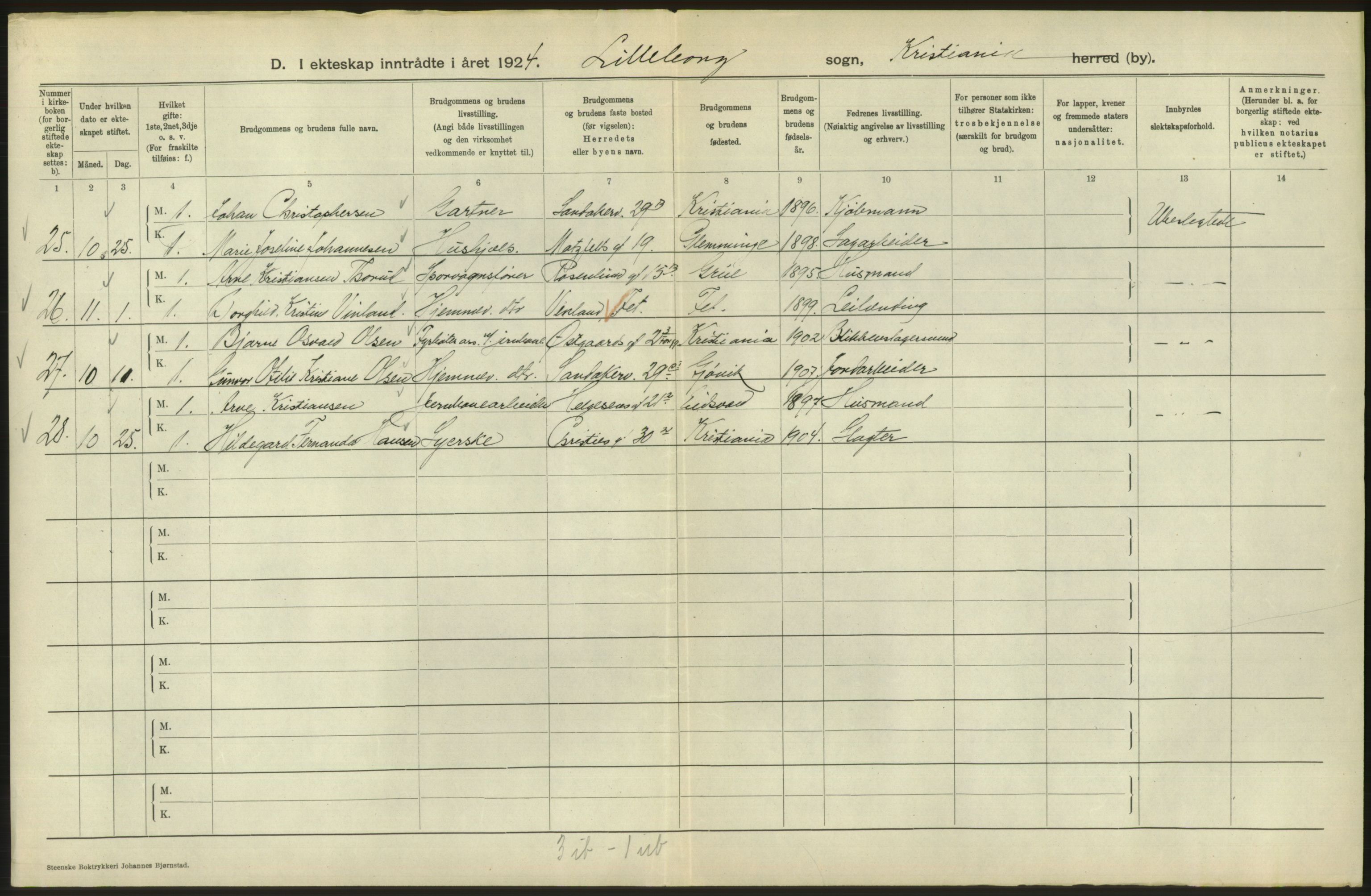 Statistisk sentralbyrå, Sosiodemografiske emner, Befolkning, AV/RA-S-2228/D/Df/Dfc/Dfcd/L0007: Kristiania: Gifte, 1924, s. 814