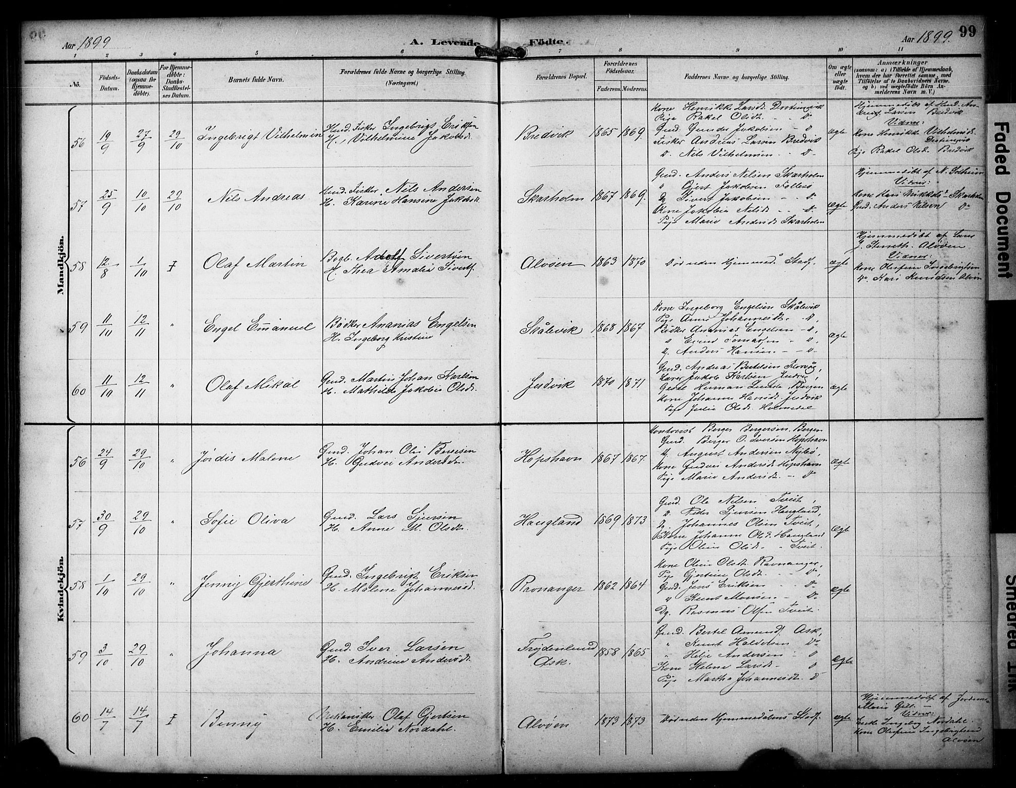 Askøy Sokneprestembete, AV/SAB-A-74101/H/Ha/Hab/Haba/L0009: Klokkerbok nr. A 9, 1894-1903, s. 99