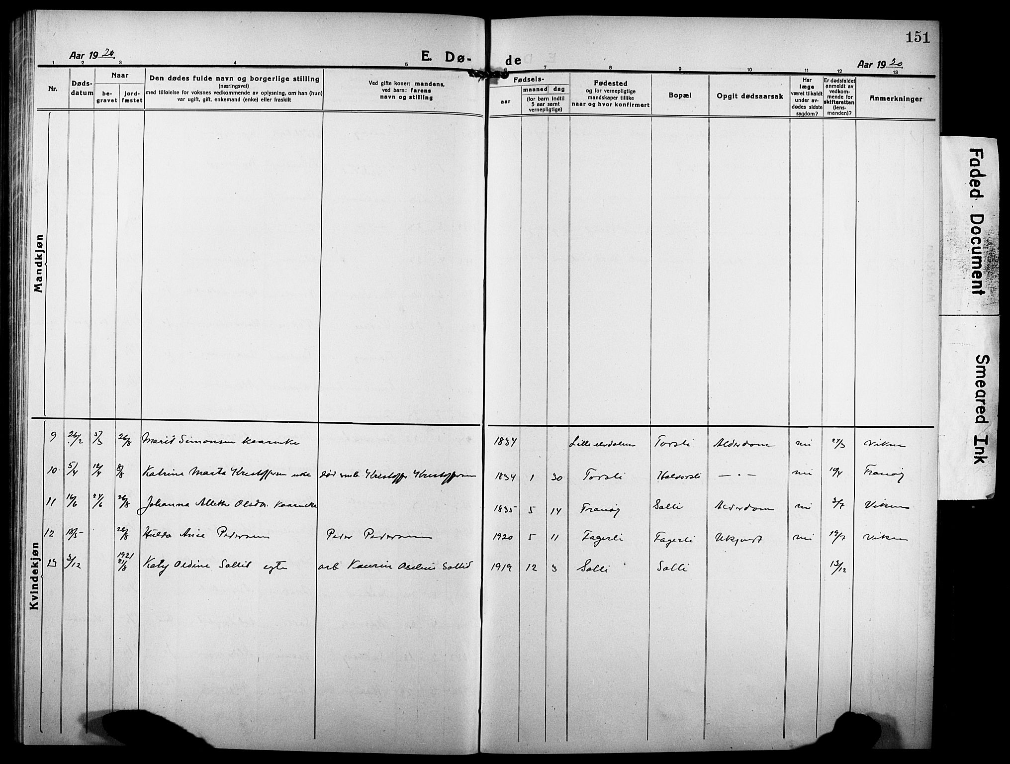 Tranøy sokneprestkontor, SATØ/S-1313/I/Ia/Iab/L0006klokker: Klokkerbok nr. 6, 1919-1932, s. 151