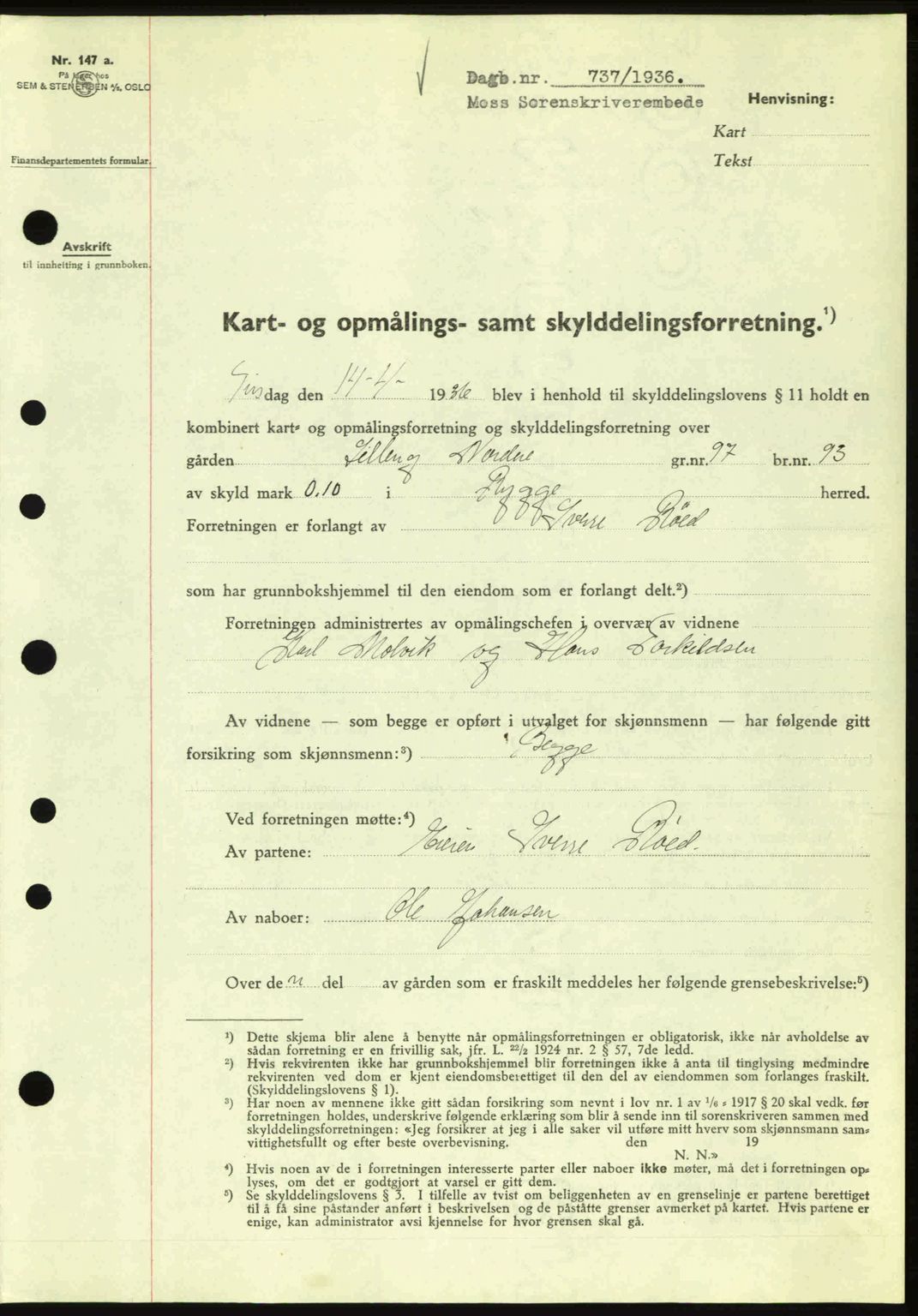 Moss sorenskriveri, SAO/A-10168: Pantebok nr. A1, 1936-1936, Dagboknr: 737/1936