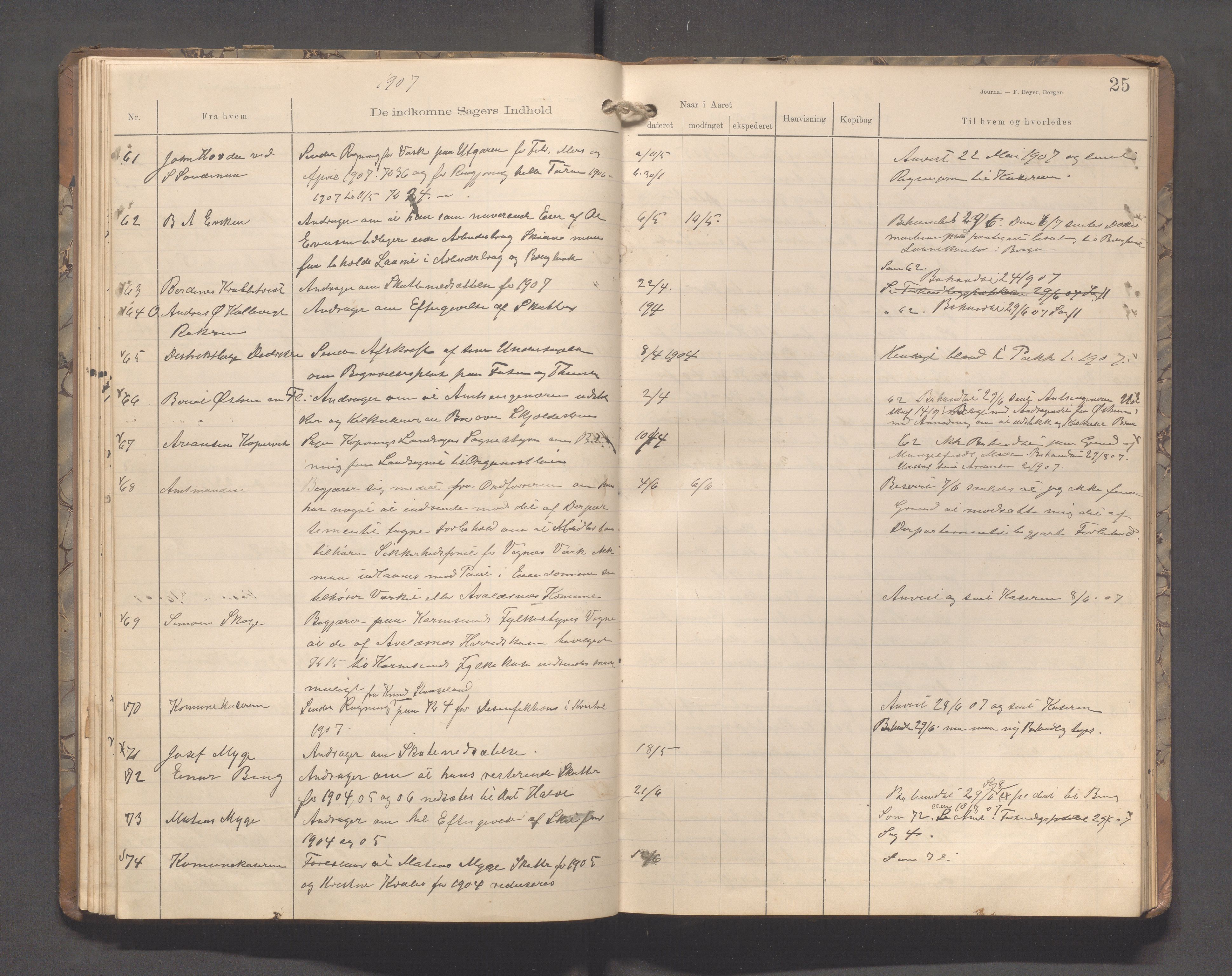 Avaldsnes kommune - Formannskapet, IKAR/K-101651/C/Ca/L0003: Journal, 1905-1911, s. 25