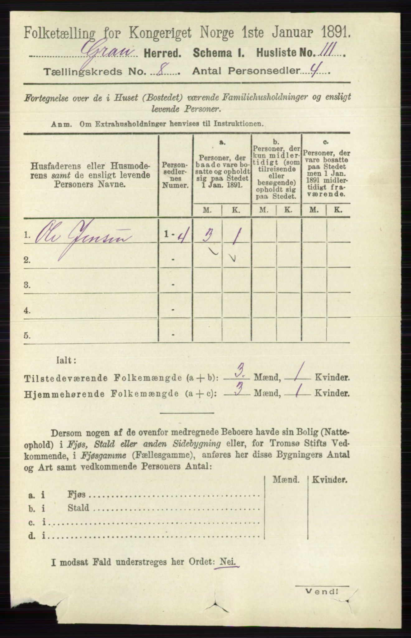 RA, Folketelling 1891 for 0534 Gran herred, 1891, s. 3341