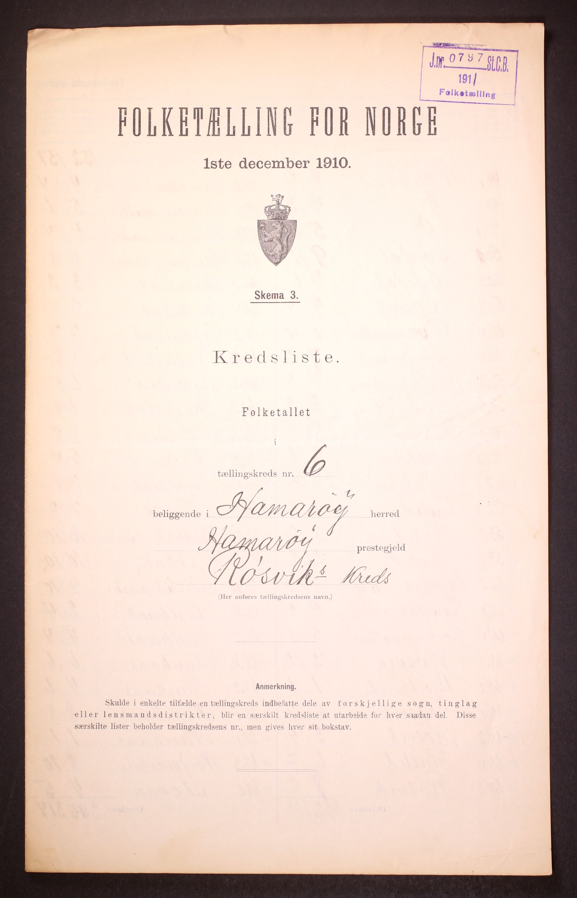 RA, Folketelling 1910 for 1849 Hamarøy herred, 1910, s. 19