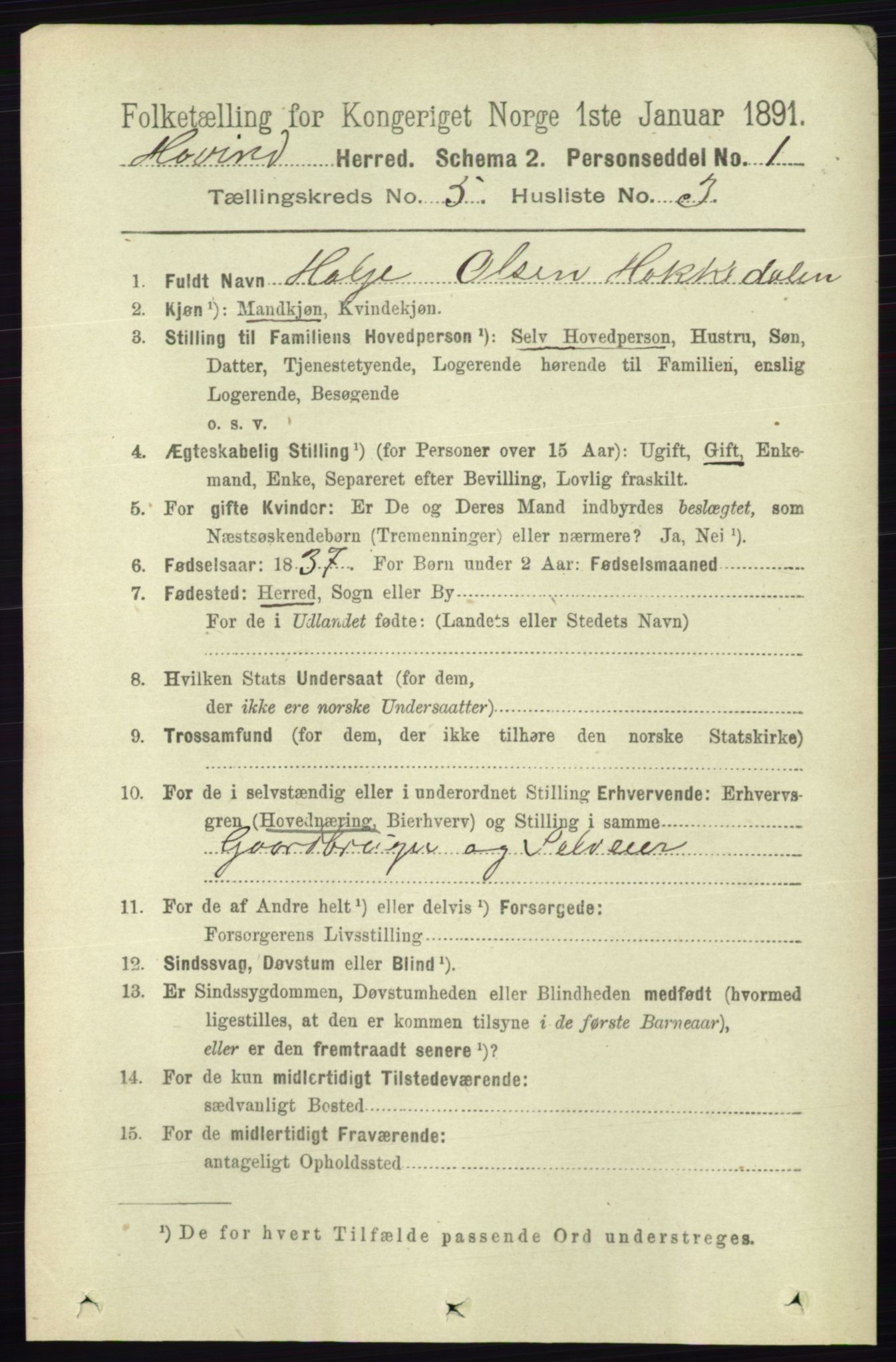 RA, Folketelling 1891 for 0825 Hovin herred, 1891, s. 992