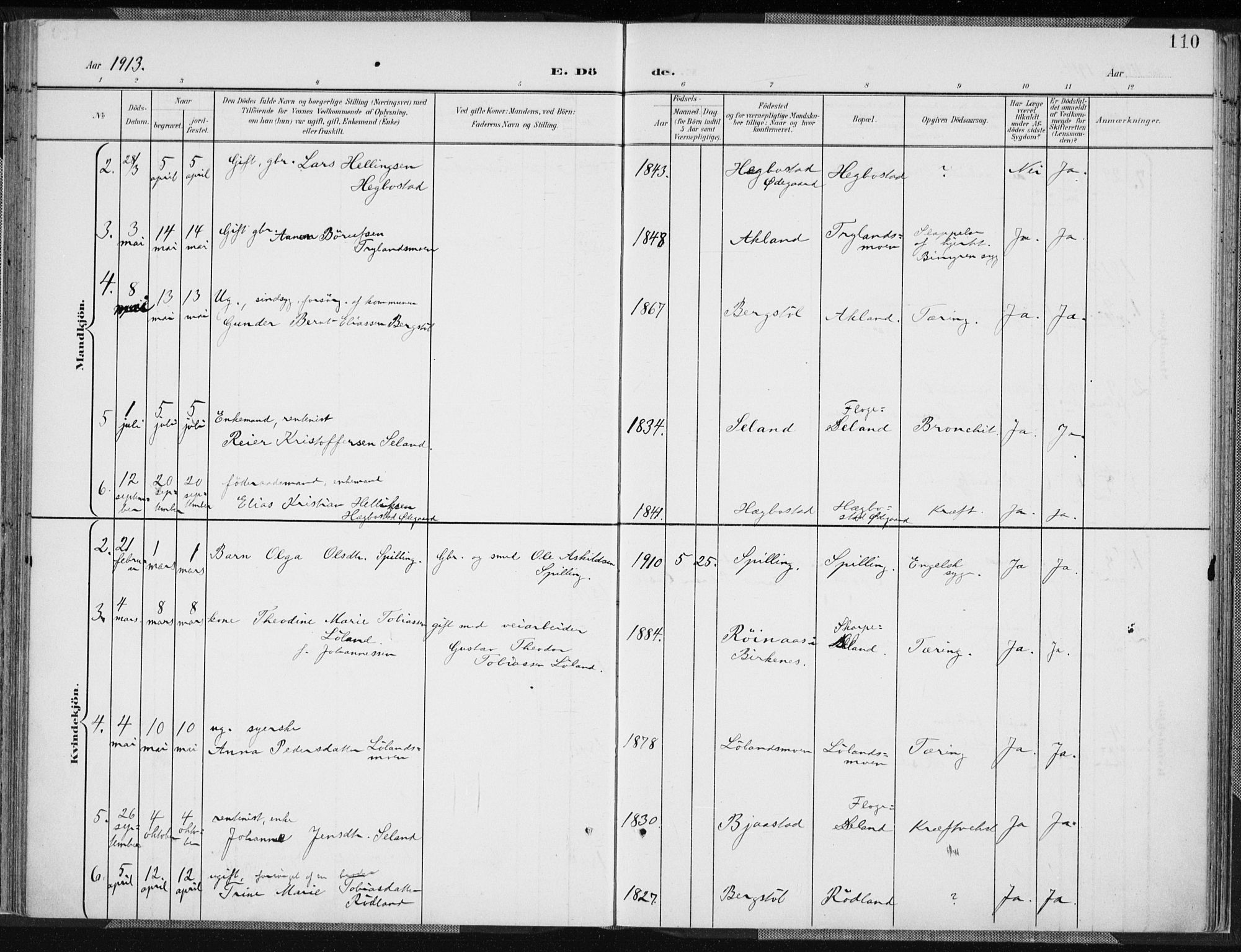 Nord-Audnedal sokneprestkontor, AV/SAK-1111-0032/F/Fa/Fab/L0004: Ministerialbok nr. A 4, 1901-1917, s. 110