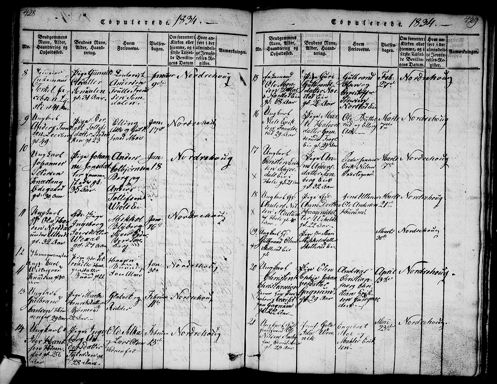 Norderhov kirkebøker, AV/SAKO-A-237/G/Ga/L0003: Klokkerbok nr. I 3 /1, 1814-1876, s. 428-429