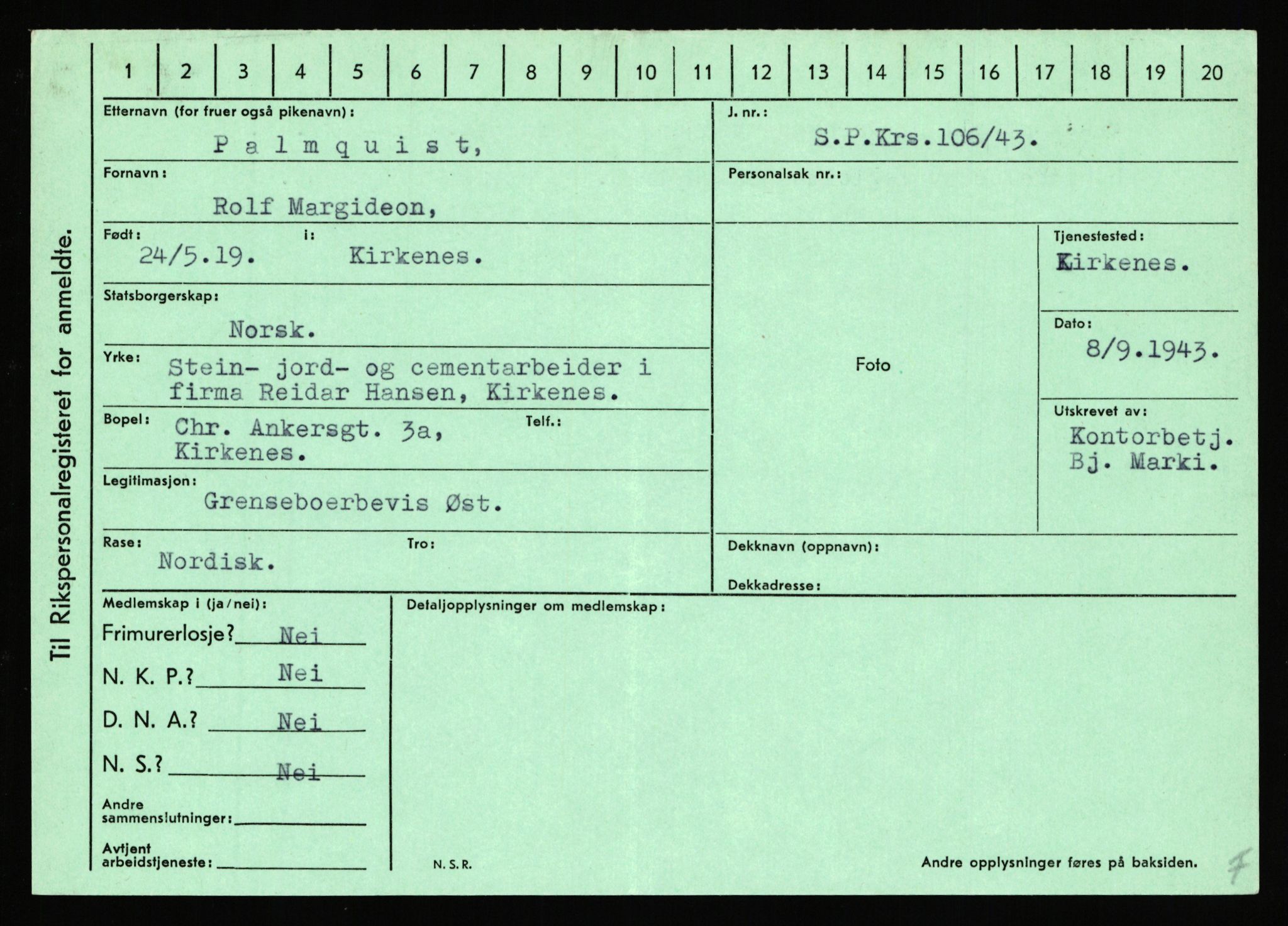 Statspolitiet - Hovedkontoret / Osloavdelingen, AV/RA-S-1329/C/Ca/L0012: Oanæs - Quistgaard	, 1943-1945, s. 2907