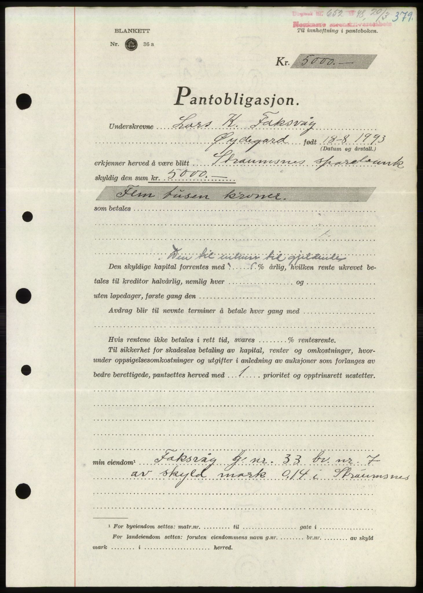 Nordmøre sorenskriveri, SAT/A-4132/1/2/2Ca: Pantebok nr. B98, 1948-1948, Dagboknr: 652/1948