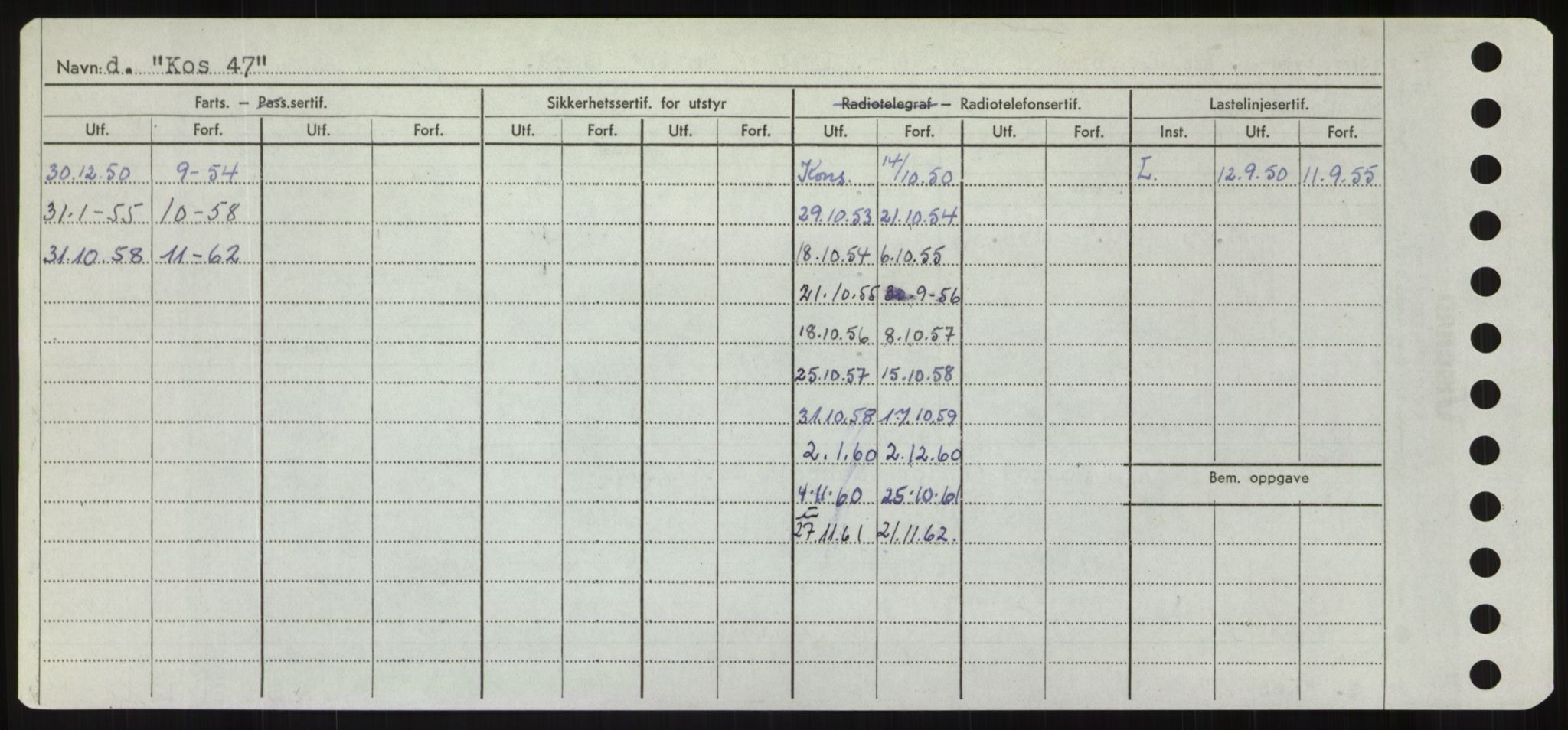 Sjøfartsdirektoratet med forløpere, Skipsmålingen, RA/S-1627/H/Hd/L0021: Fartøy, Kor-Kår, s. 96