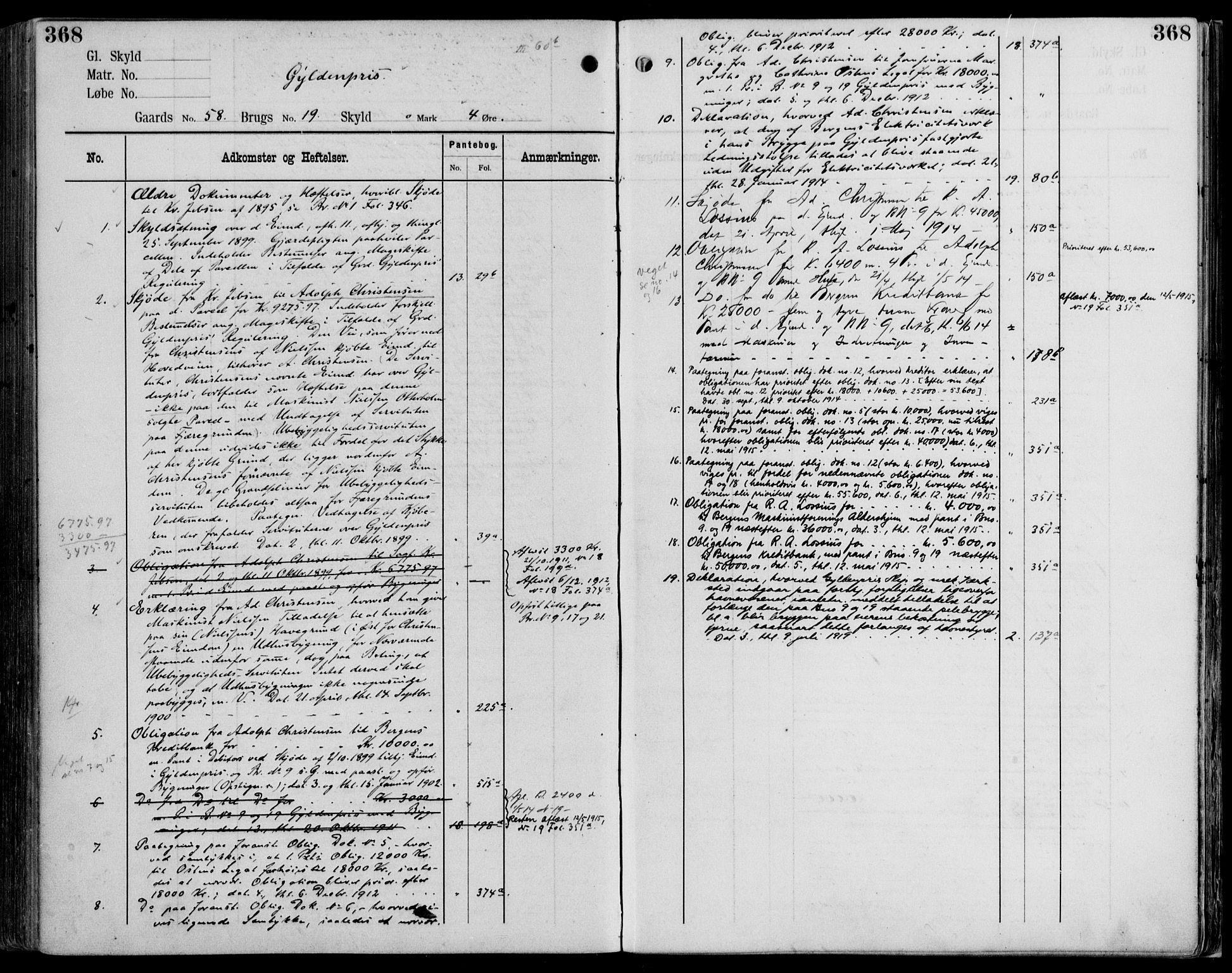 Midhordland sorenskriveri, AV/SAB-A-3001/1/G/Ga/Gab/L0114: Panteregister nr. II.A.b.114, s. 368