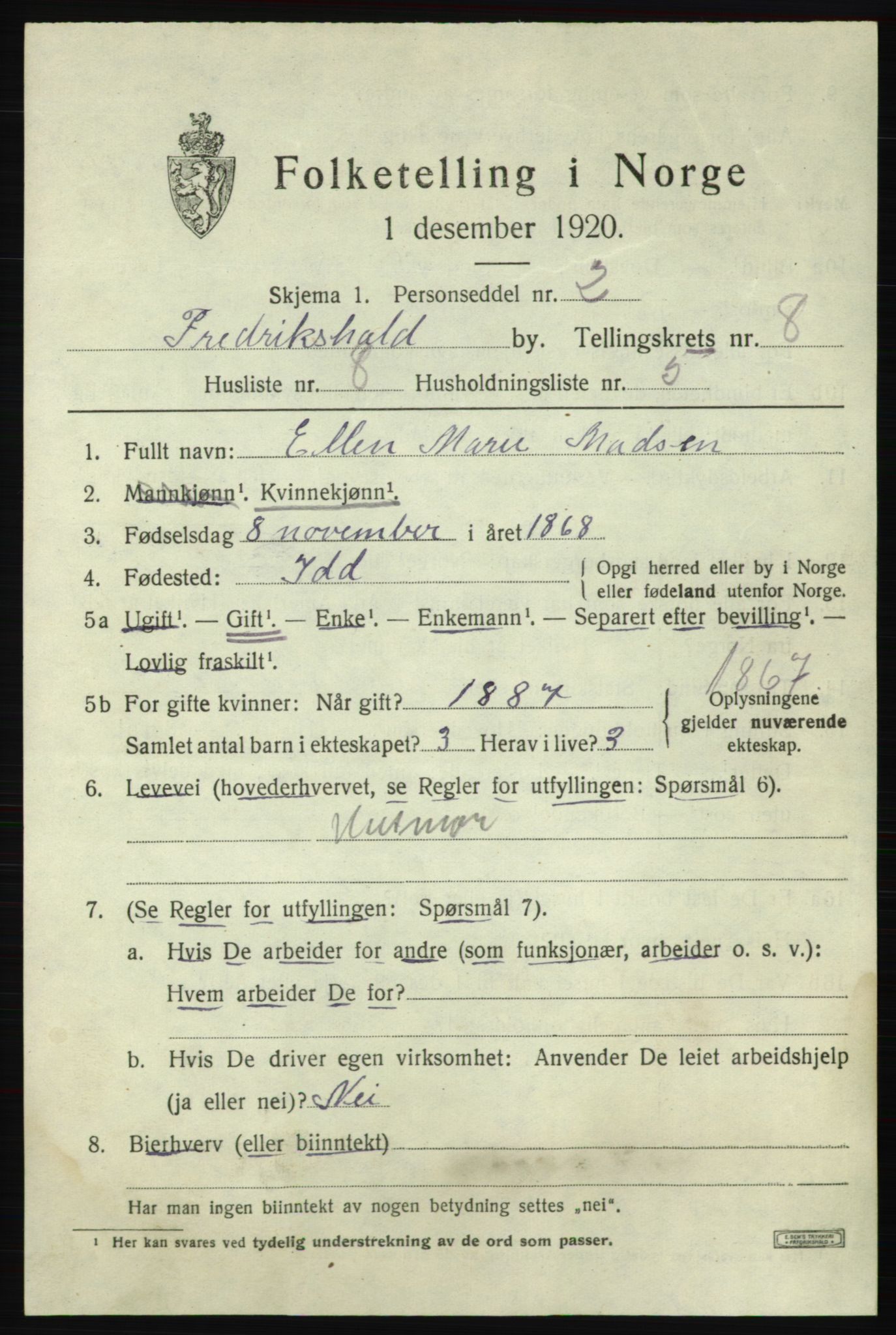 SAO, Folketelling 1920 for 0101 Fredrikshald kjøpstad, 1920, s. 14823