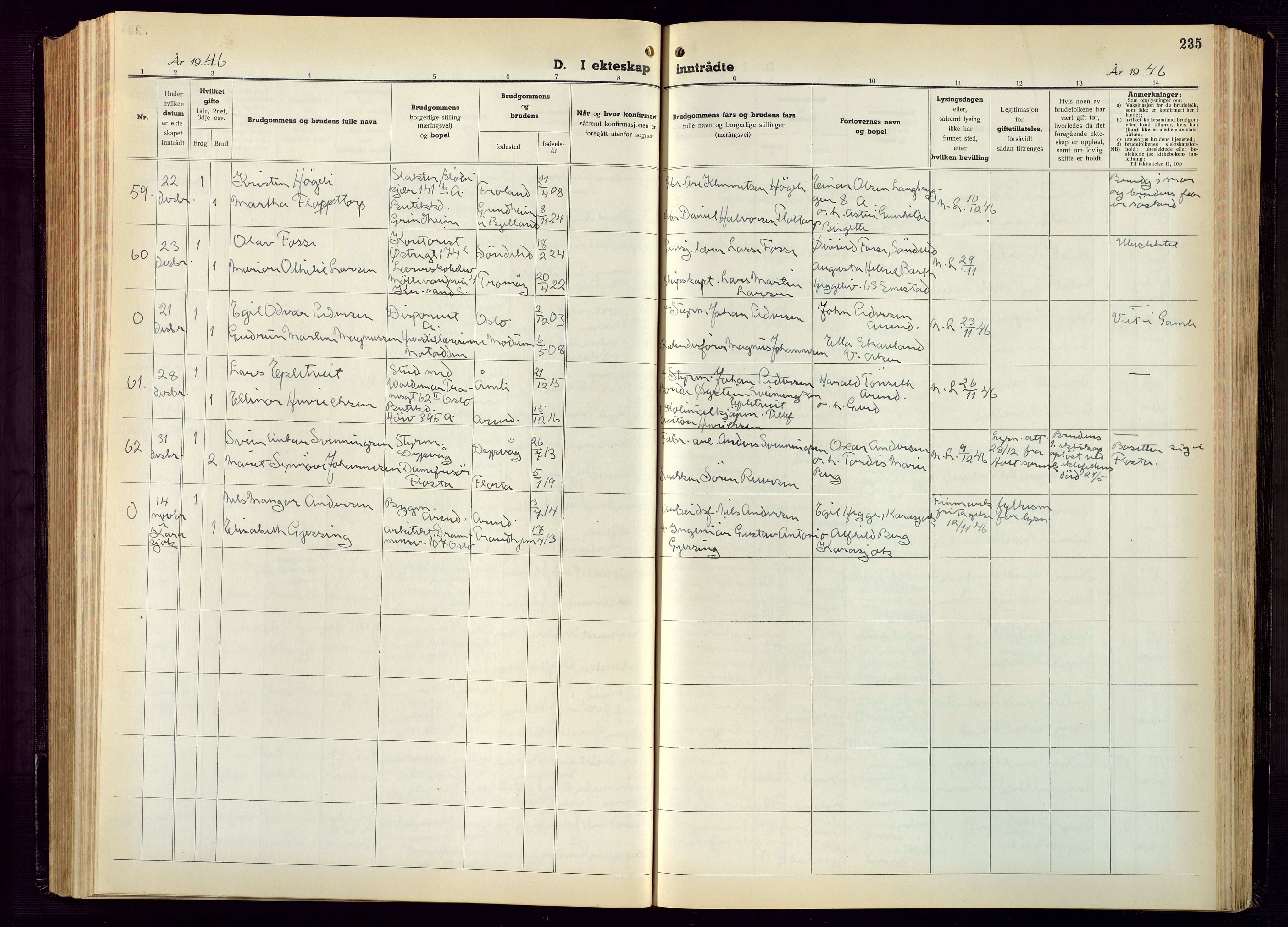 Arendal sokneprestkontor, Trefoldighet, AV/SAK-1111-0040/F/Fb/L0009: Klokkerbok nr. B 9, 1940-1949, s. 235