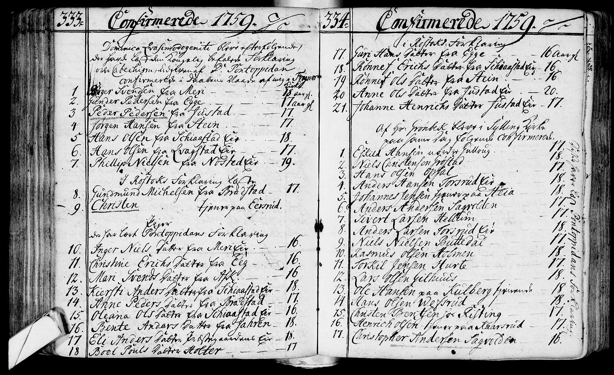 Lier kirkebøker, AV/SAKO-A-230/F/Fa/L0004: Ministerialbok nr. I 4, 1749-1764, s. 333-334