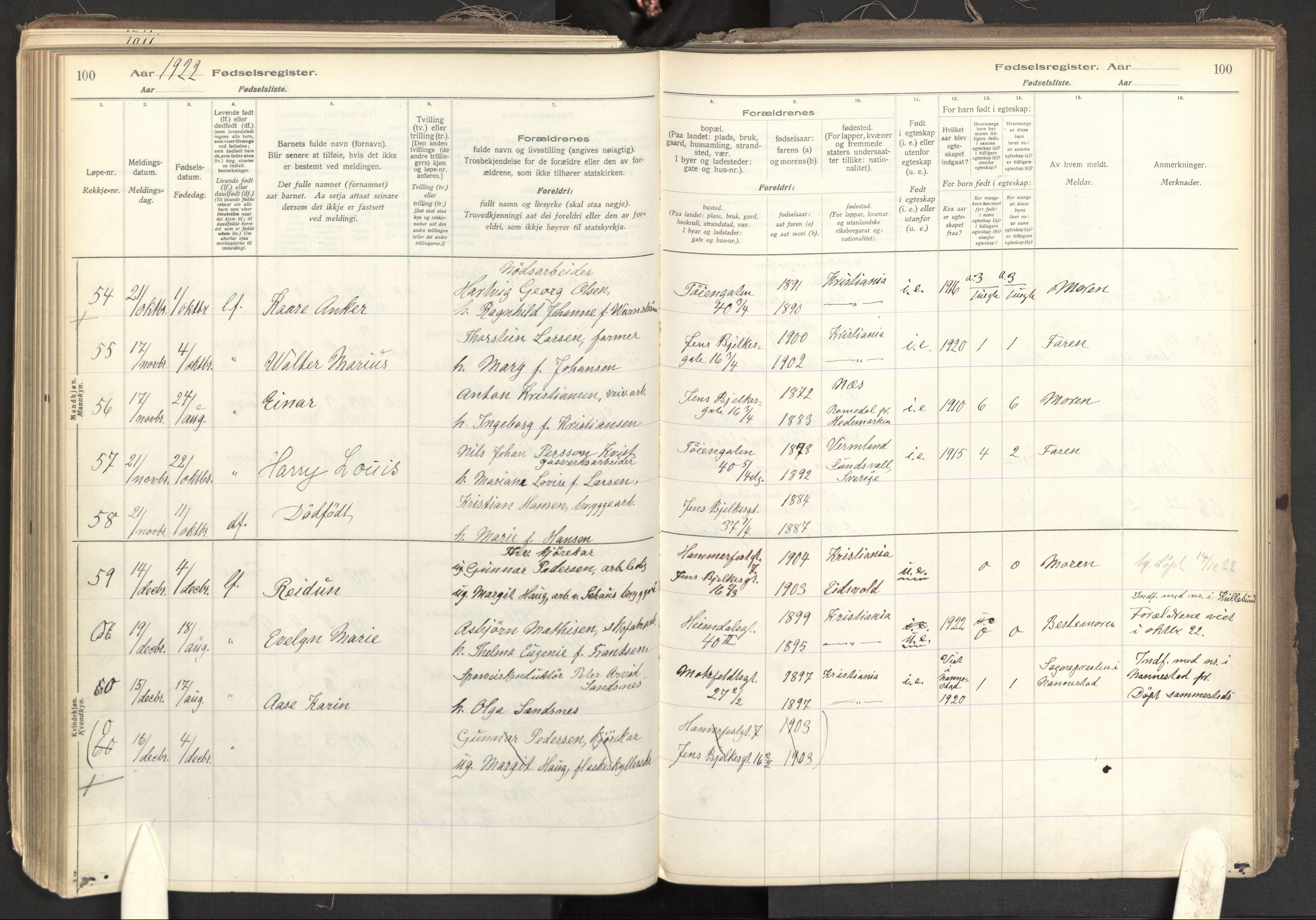 Tøyen prestekontor Kirkebøker, AV/SAO-A-10167a/J/Ja/L0001: Fødselsregister nr. 1, 1916-1944, s. 100