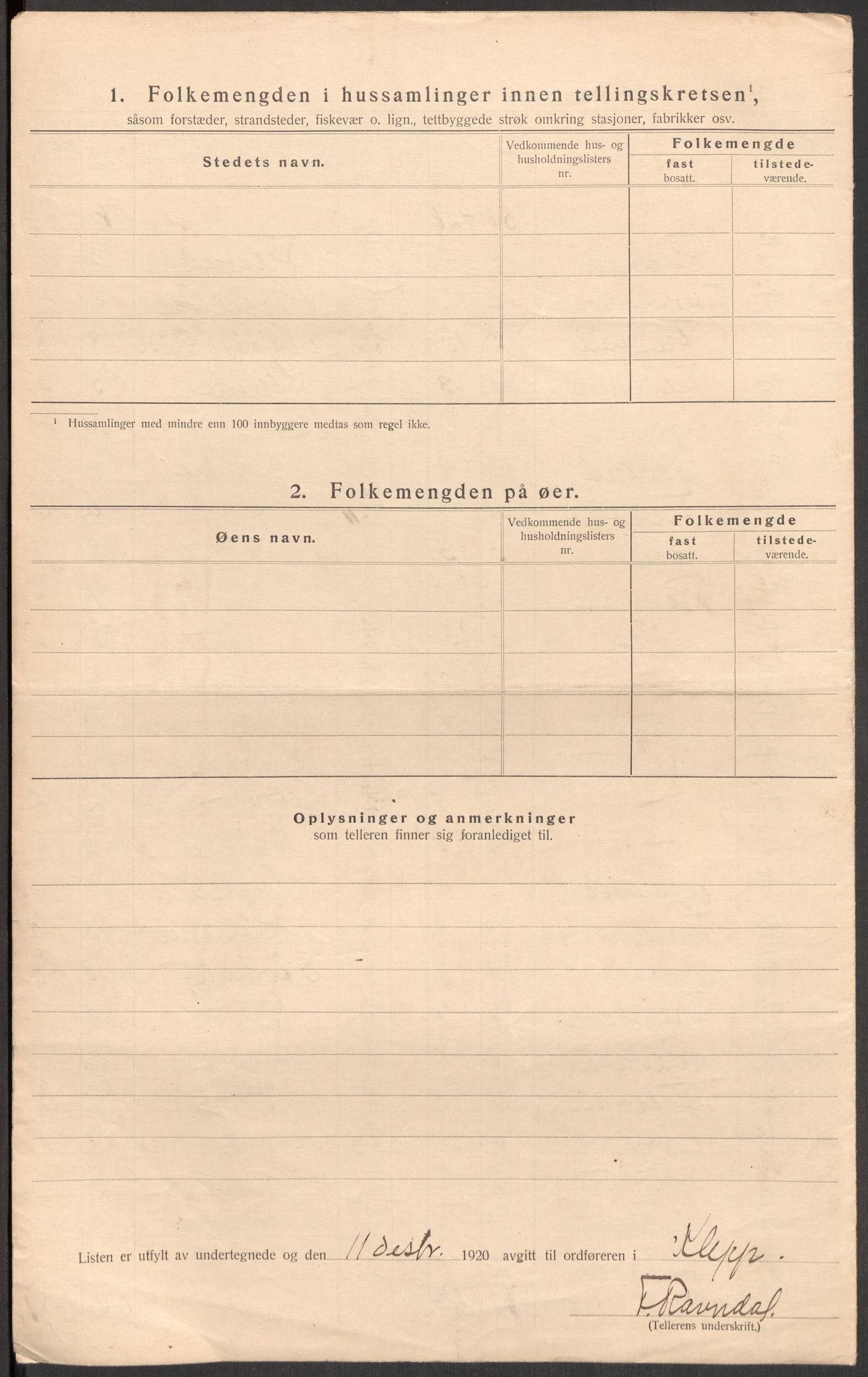 SAST, Folketelling 1920 for 1120 Klepp herred, 1920, s. 9