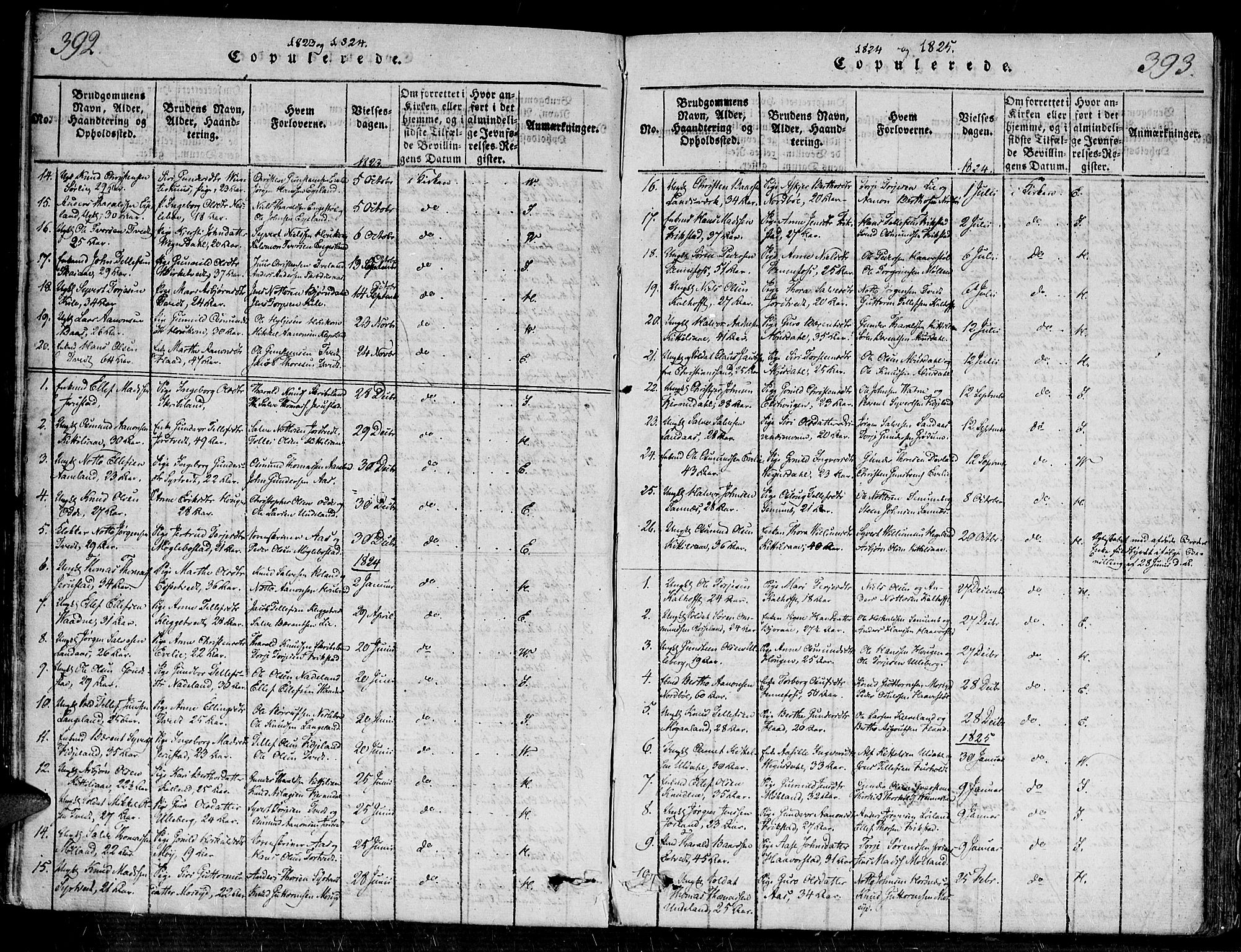 Evje sokneprestkontor, AV/SAK-1111-0008/F/Fa/Faa/L0004: Ministerialbok nr. A 4, 1816-1840, s. 392-393