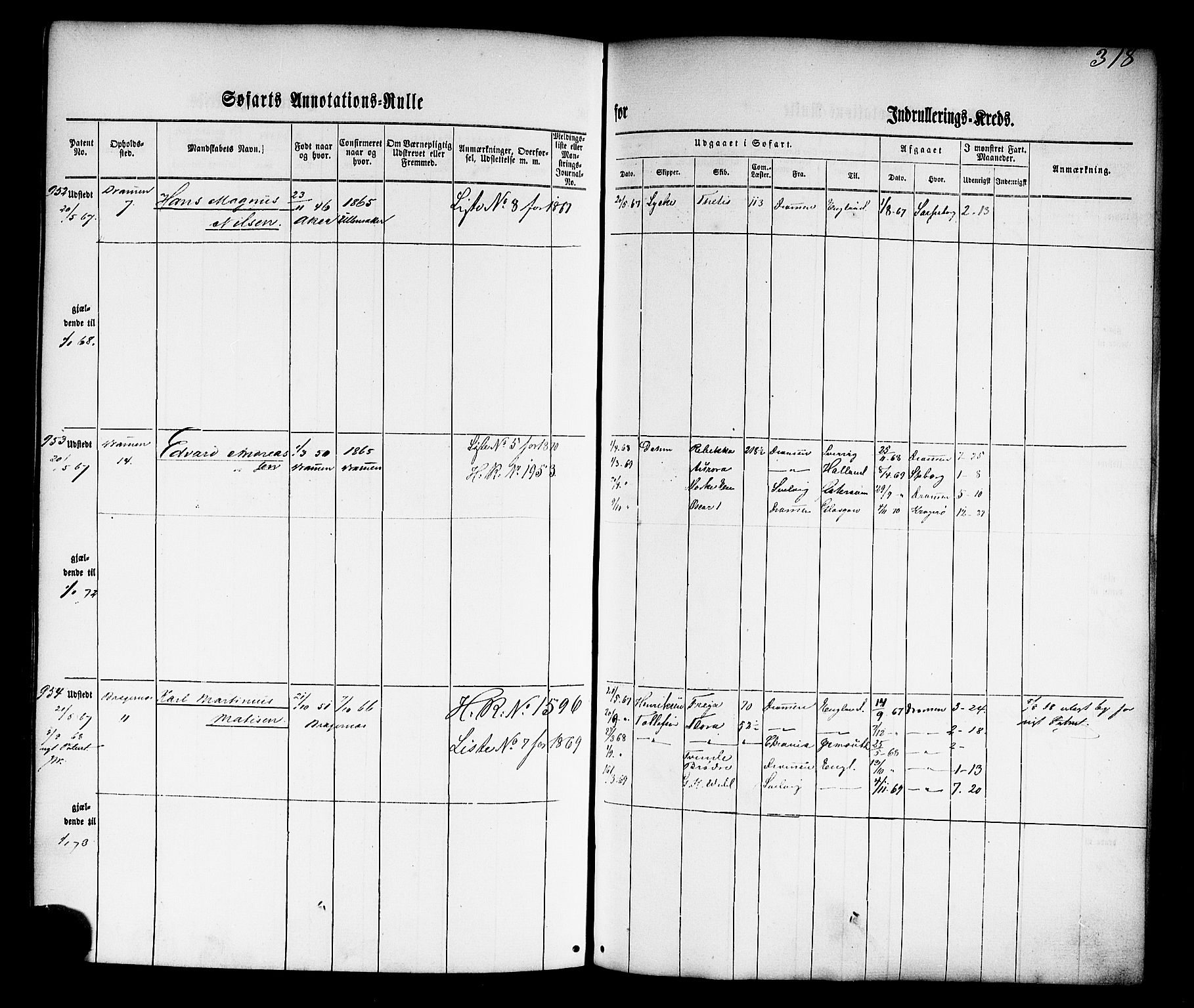 Drammen innrulleringsdistrikt, AV/SAKO-A-781/F/Fb/L0002: Annotasjonsrulle, 1860-1868, s. 330