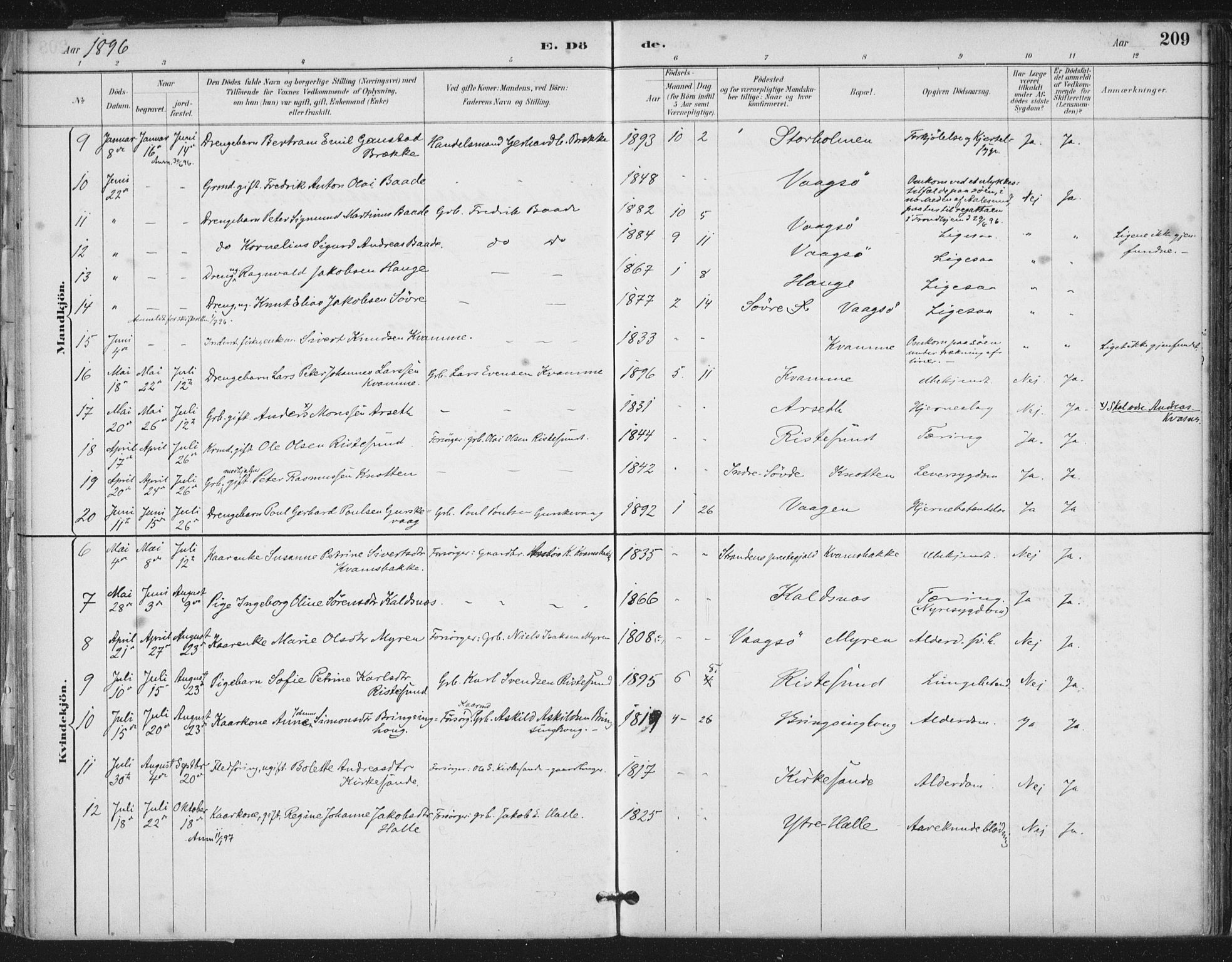 Ministerialprotokoller, klokkerbøker og fødselsregistre - Møre og Romsdal, SAT/A-1454/503/L0037: Ministerialbok nr. 503A05, 1884-1900, s. 209