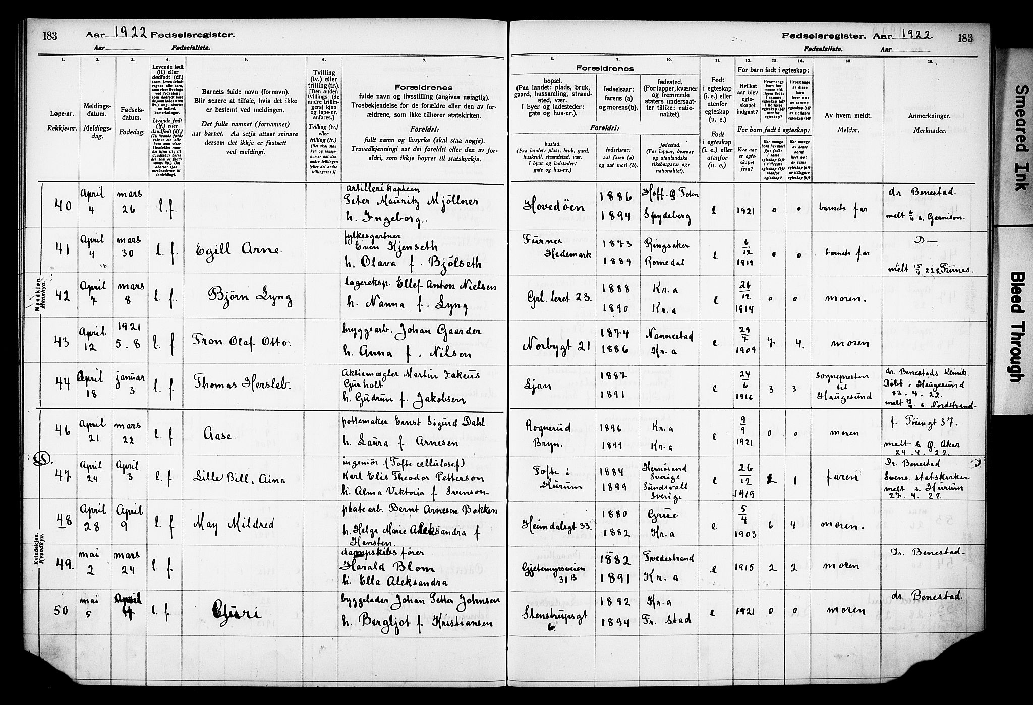 Grønland prestekontor Kirkebøker, AV/SAO-A-10848/J/Ja/L0001: Fødselsregister nr. 1, 1916-1922, s. 183