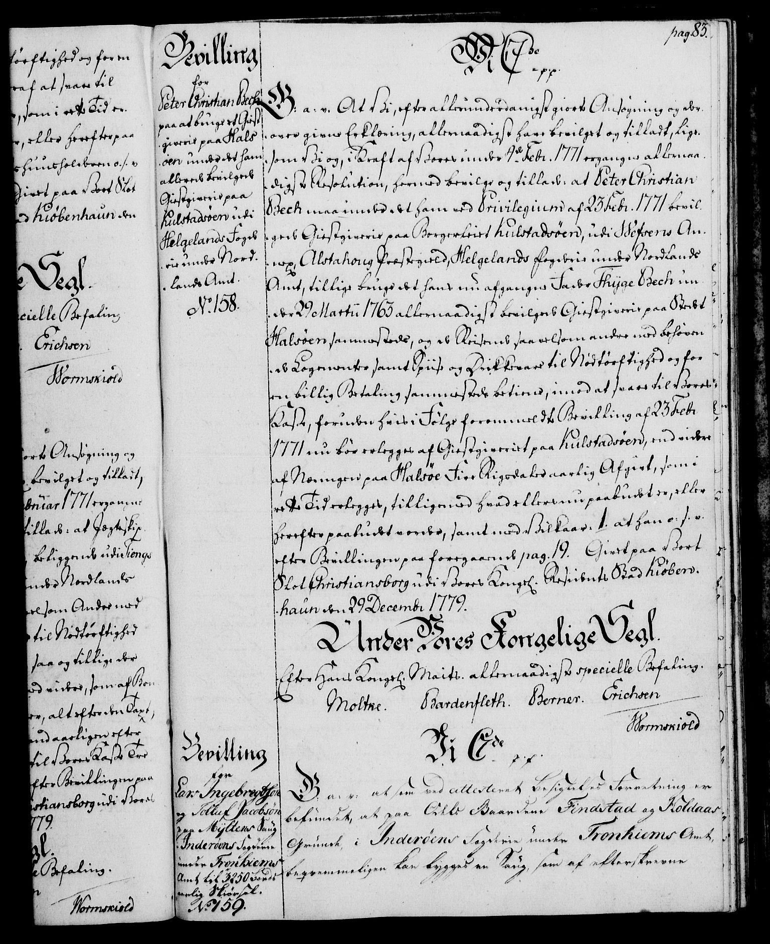 Rentekammeret, Kammerkanselliet, RA/EA-3111/G/Gg/Gga/L0011: Norsk ekspedisjonsprotokoll med register (merket RK 53.11), 1779-1781, s. 83