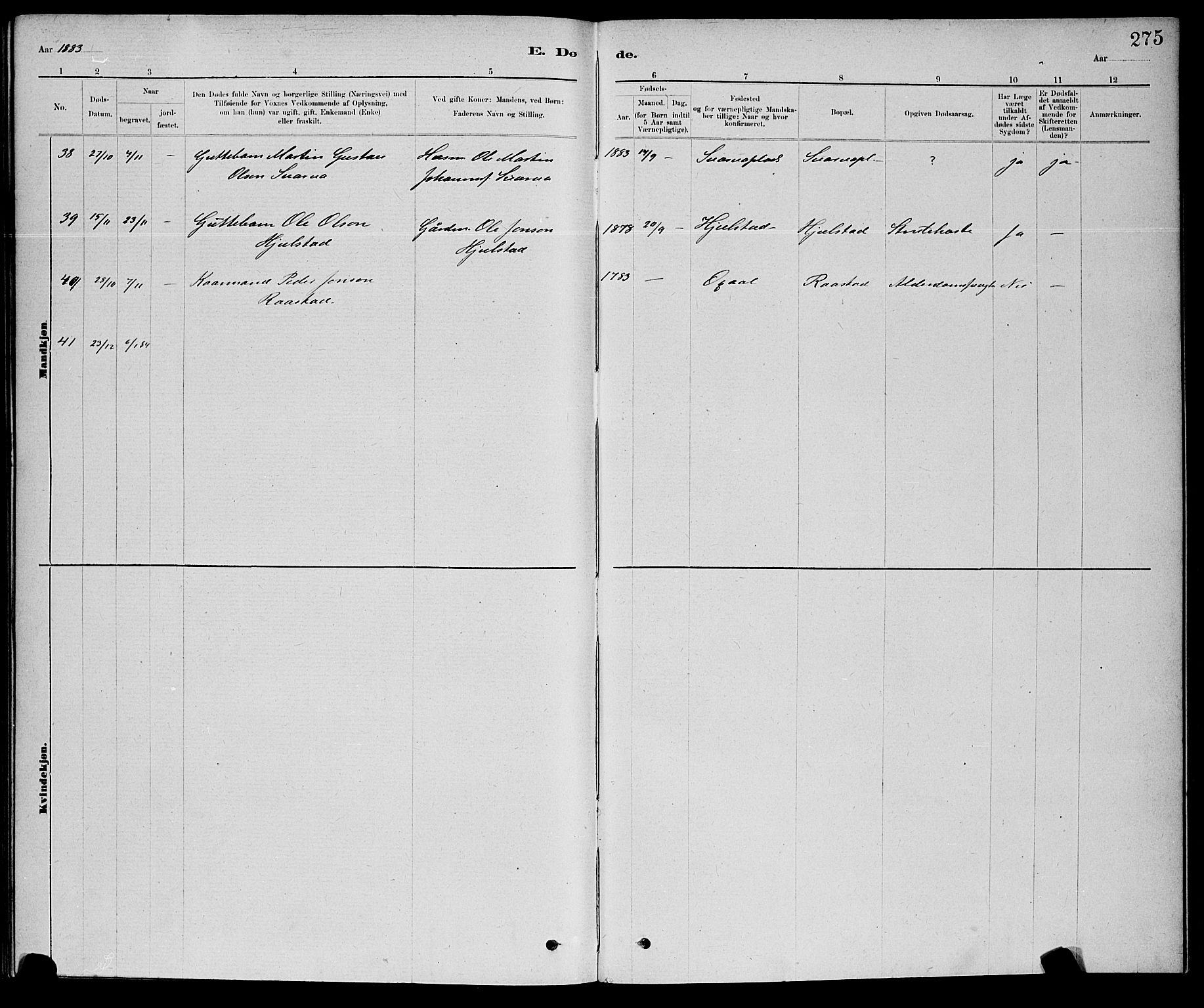 Ministerialprotokoller, klokkerbøker og fødselsregistre - Nord-Trøndelag, AV/SAT-A-1458/730/L0301: Klokkerbok nr. 730C04, 1880-1897, s. 275