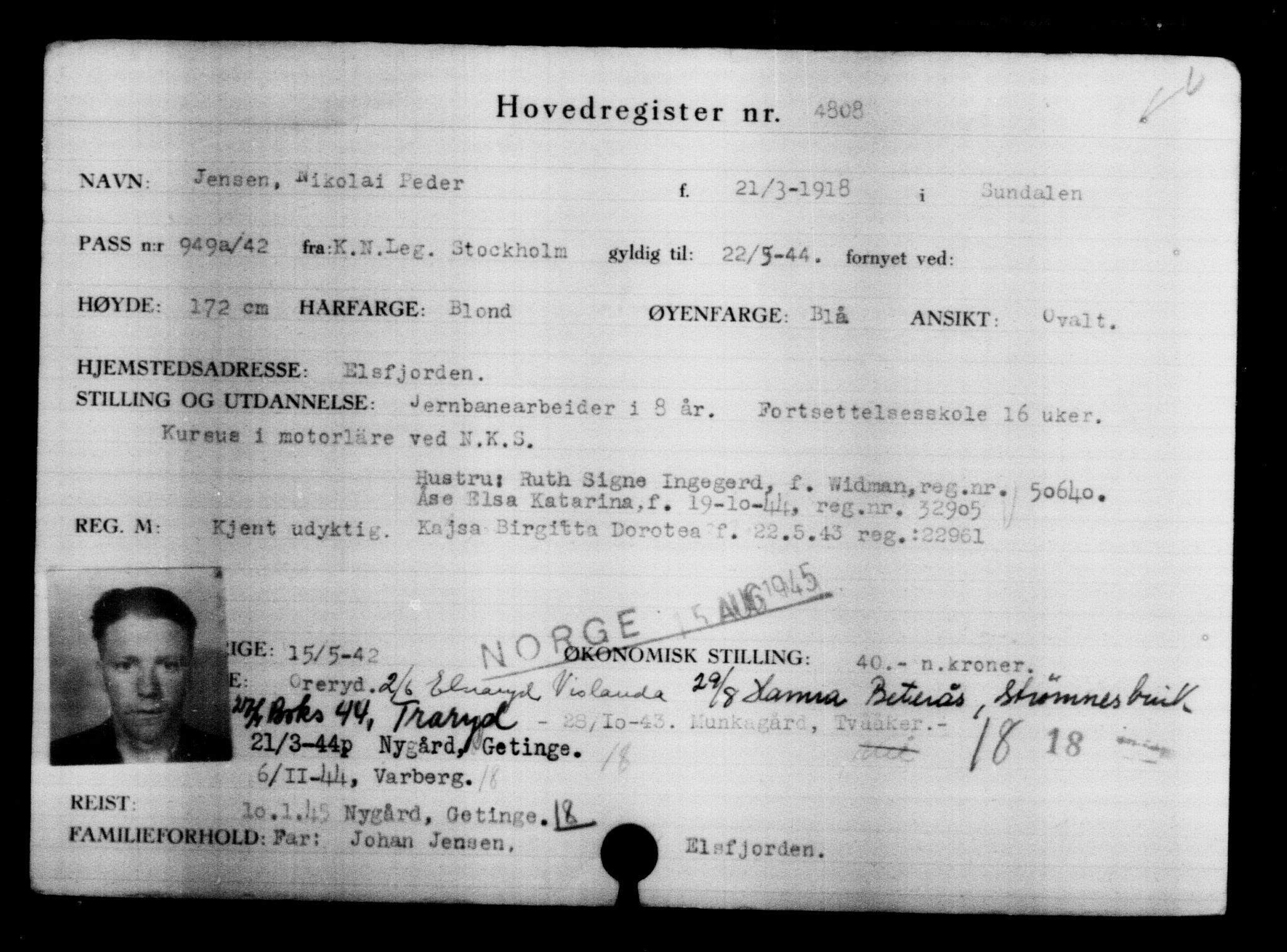 Den Kgl. Norske Legasjons Flyktningskontor, AV/RA-S-6753/V/Va/L0004: Kjesäterkartoteket.  Flyktningenr. 3496-6610, 1940-1945, s. 1554