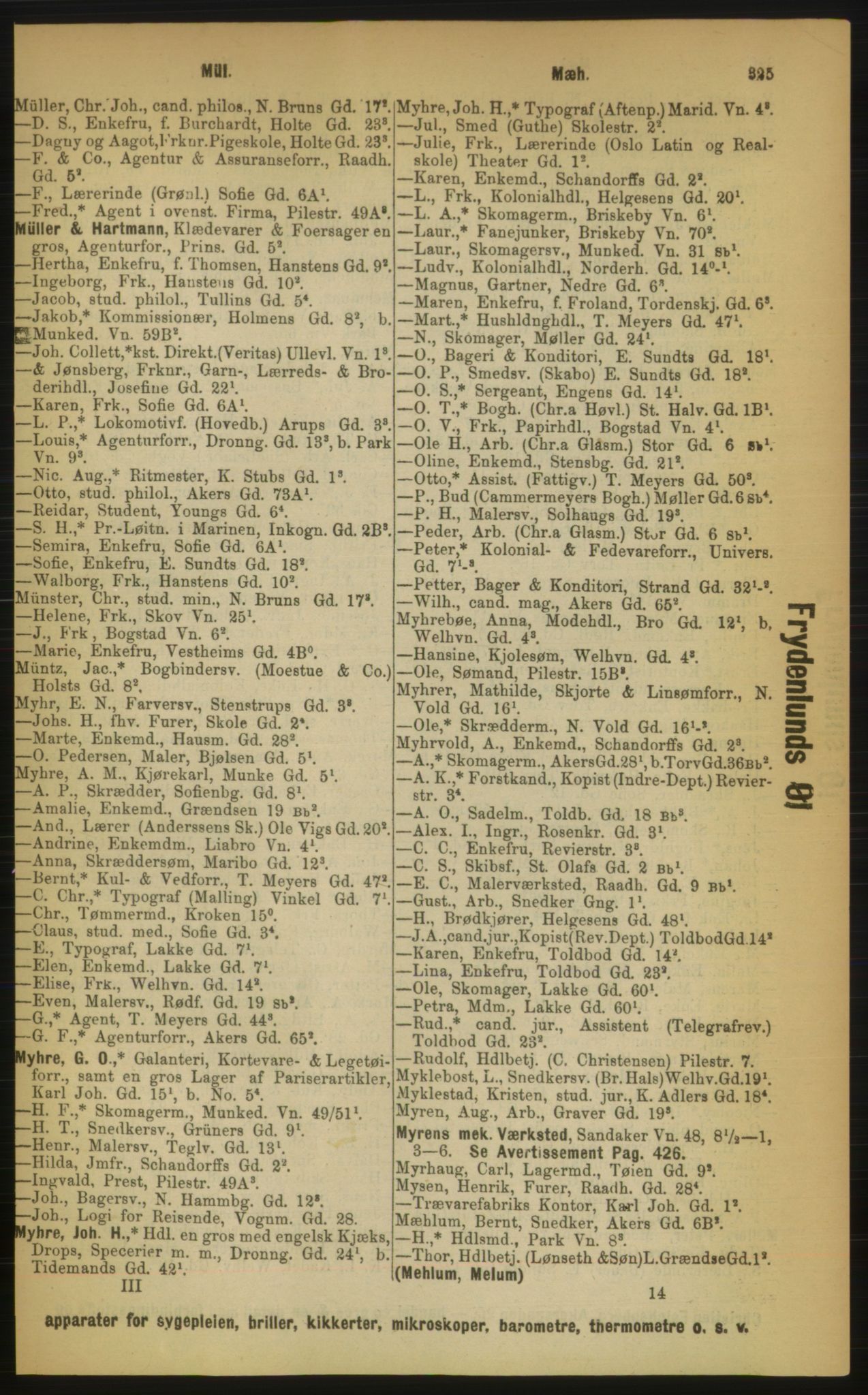 Kristiania/Oslo adressebok, PUBL/-, 1889, s. 325