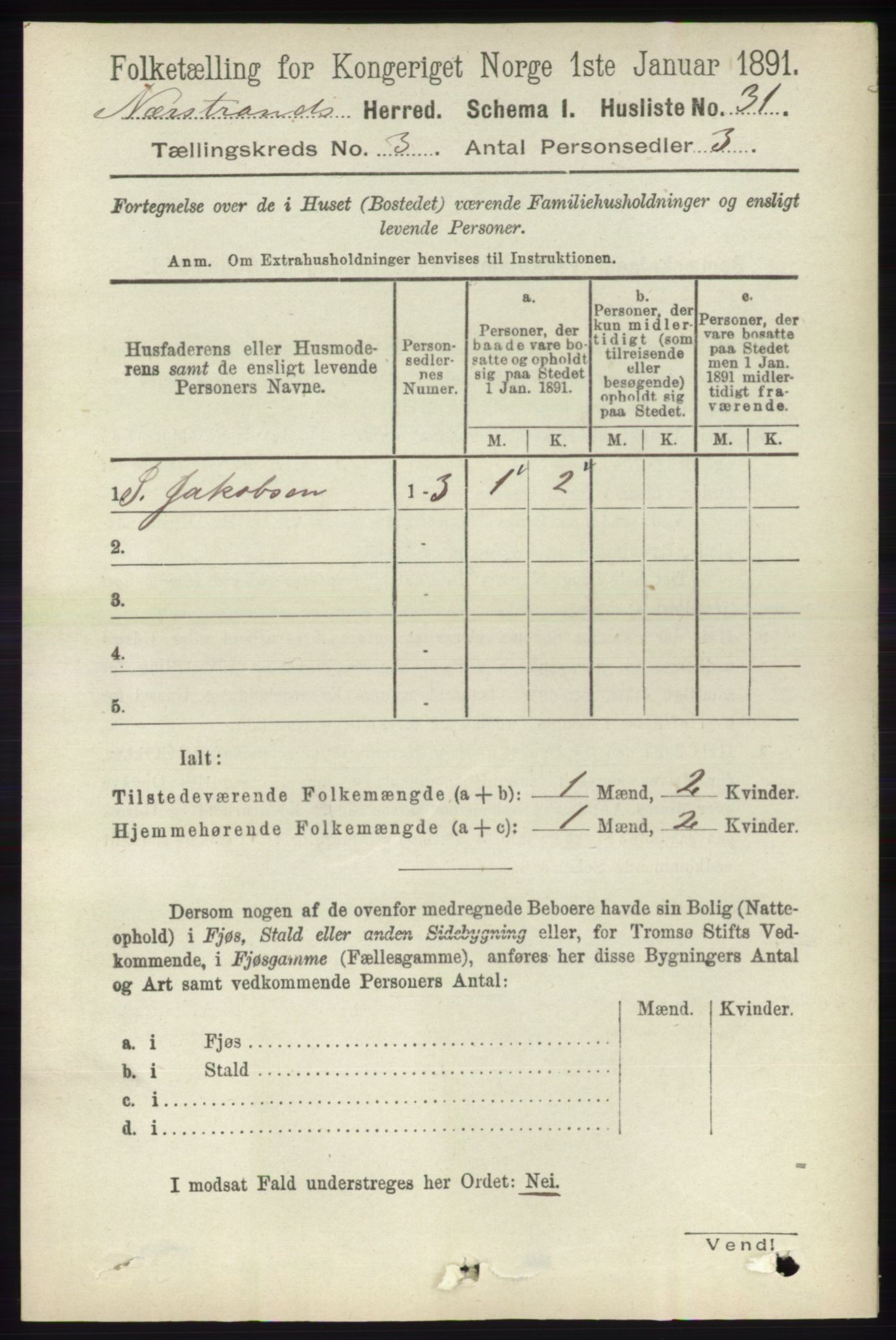 RA, Folketelling 1891 for 1139 Nedstrand herred, 1891, s. 445