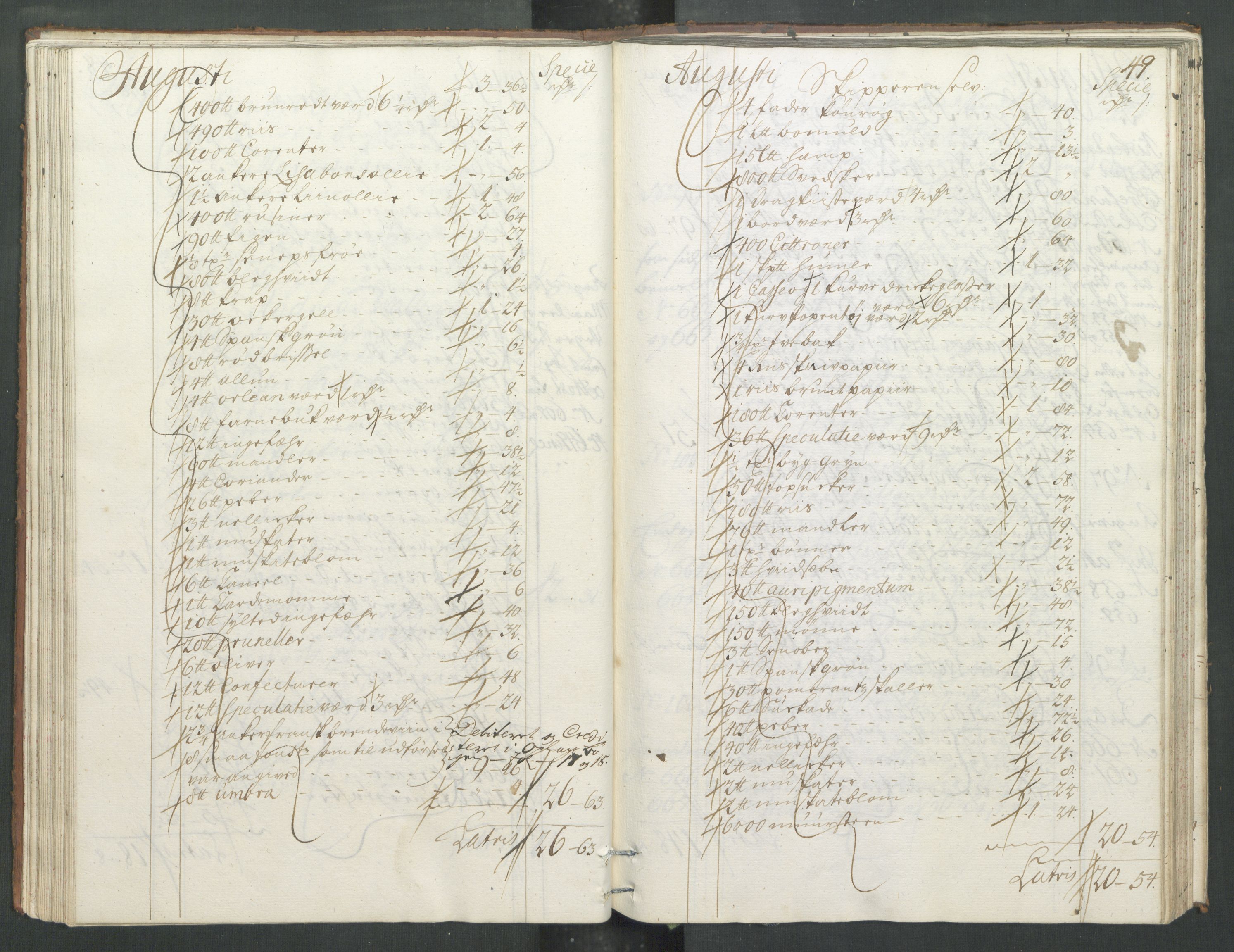 Generaltollkammeret, tollregnskaper, AV/RA-EA-5490/R33/L0013/0001: Tollregnskaper Trondheim A / Inngående tollbok, 1731, s. 48b-49a