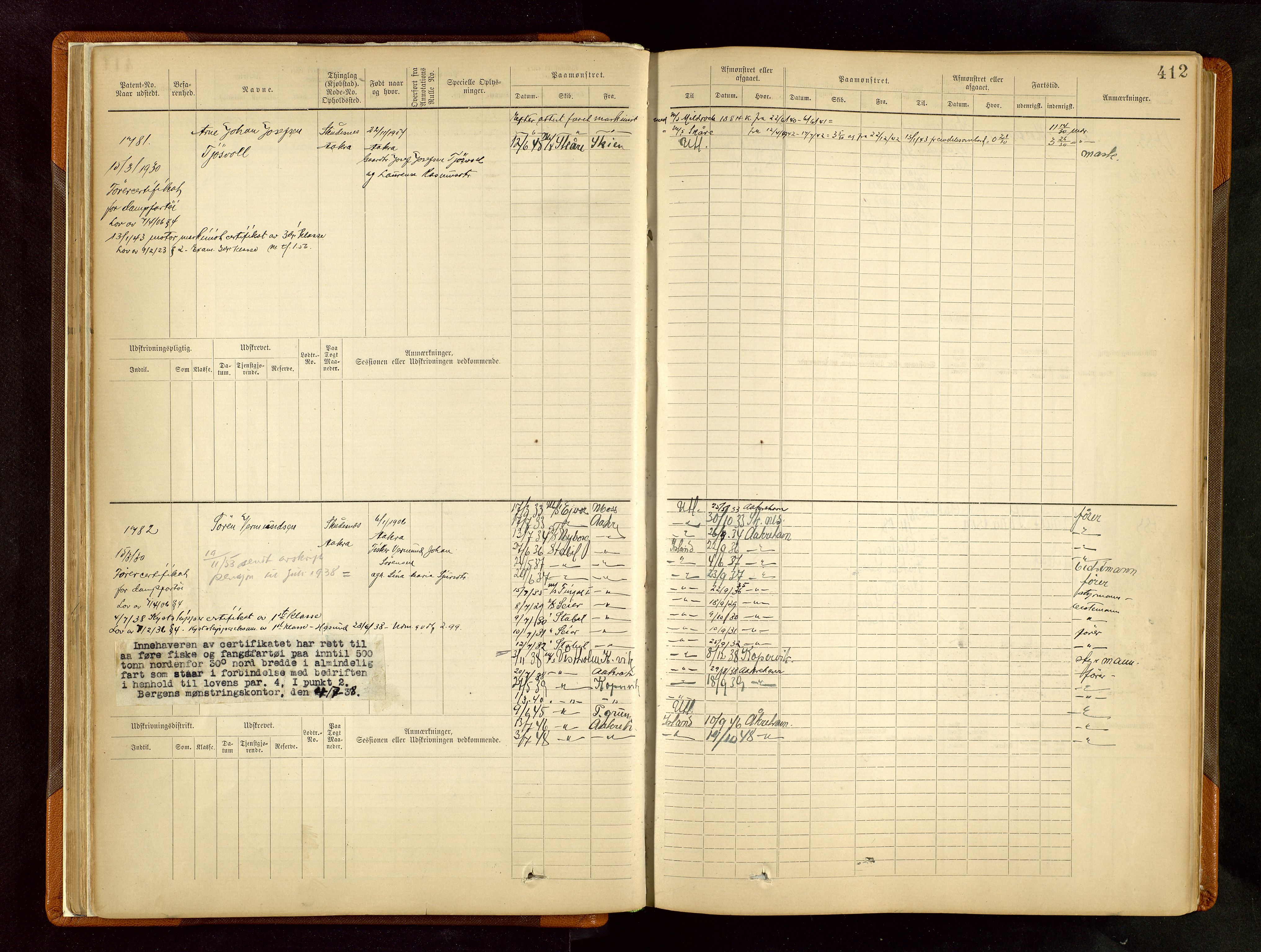 Haugesund sjømannskontor, AV/SAST-A-102007/F/Fb/Fbb/L0002: Sjøfartsrulle Skudenes kretsnr. 959-2439, 1860-1948, s. 412