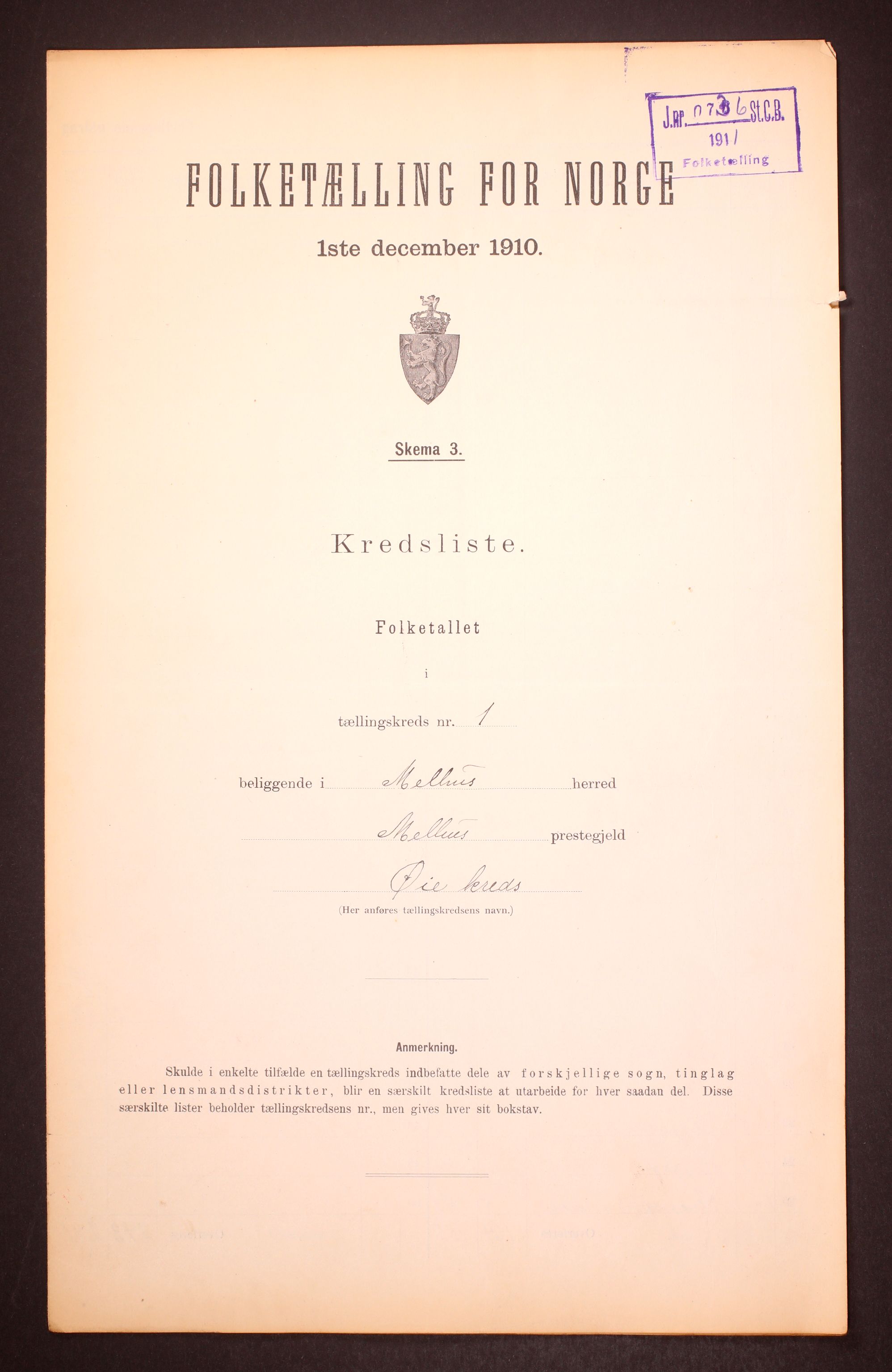 RA, Folketelling 1910 for 1653 Melhus herred, 1910, s. 4