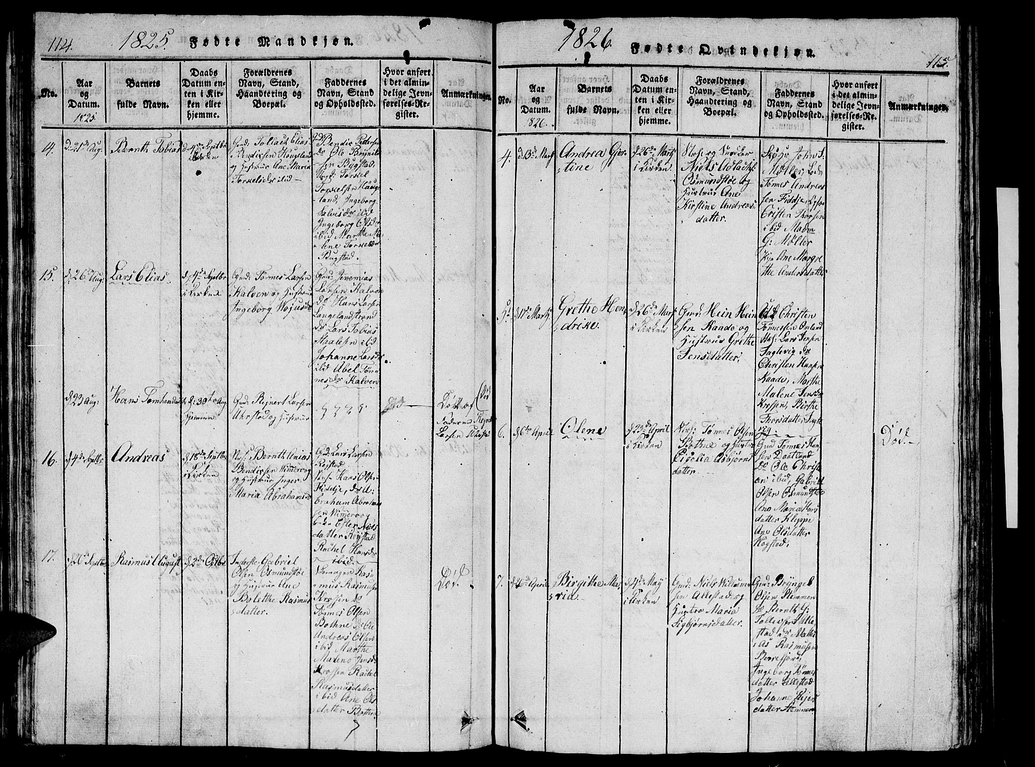 Flekkefjord sokneprestkontor, AV/SAK-1111-0012/F/Fb/Fbb/L0001: Klokkerbok nr. B 1, 1815-1830, s. 114-115