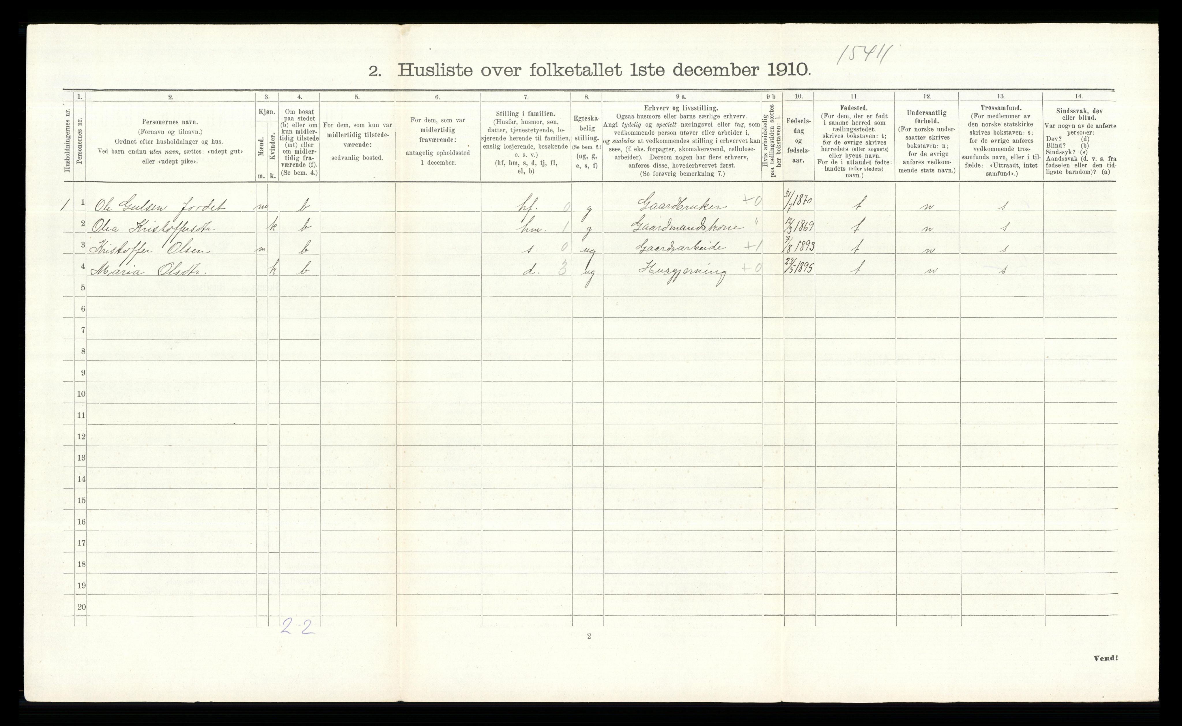 RA, Folketelling 1910 for 0540 Sør-Aurdal herred, 1910, s. 1202