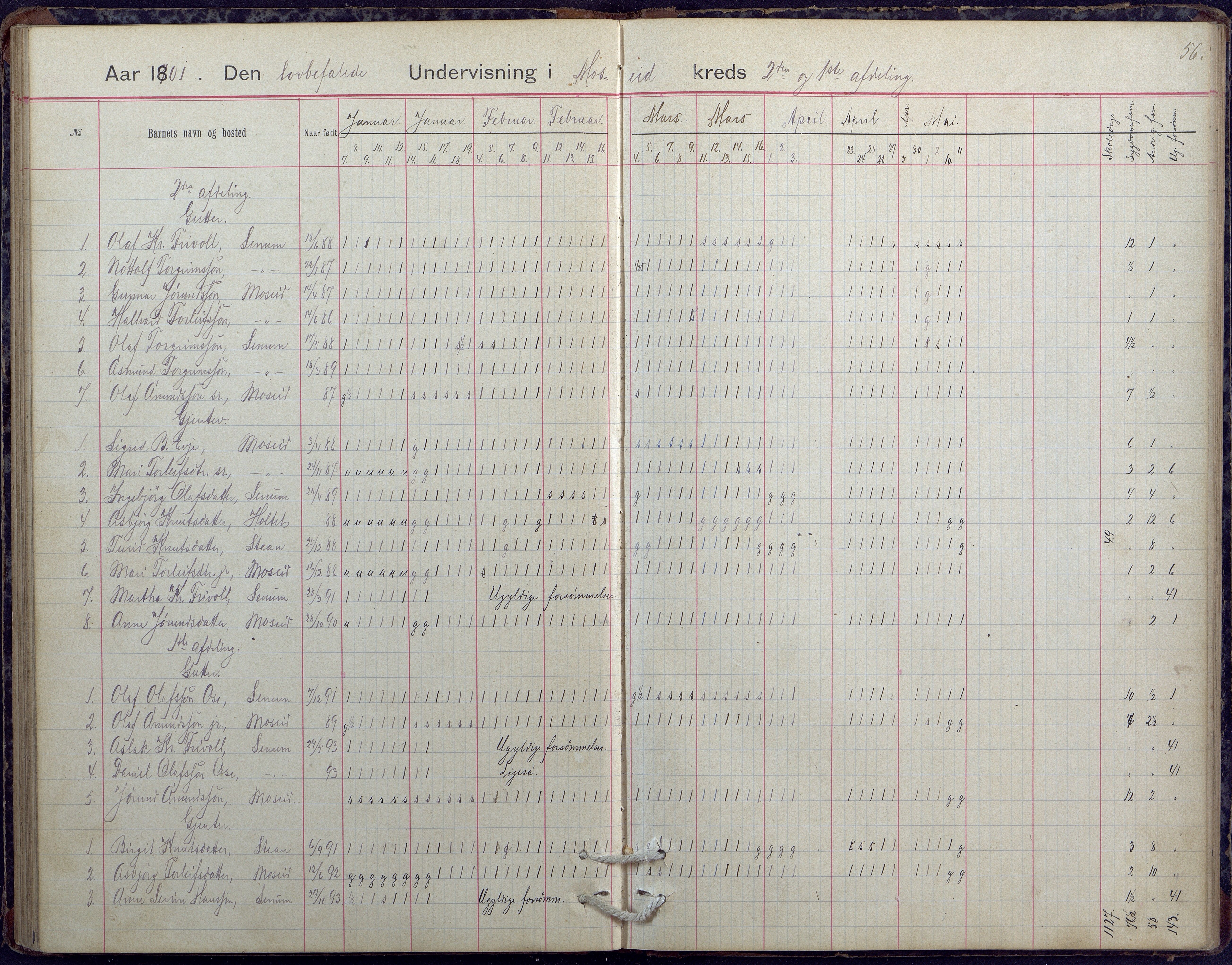 Hornnes kommune, Moi, Moseid, Kjetså skolekretser, AAKS/KA0936-550e/F1/L0005: Dagbok. Moseid, Moi, 1892-1908, s. 56