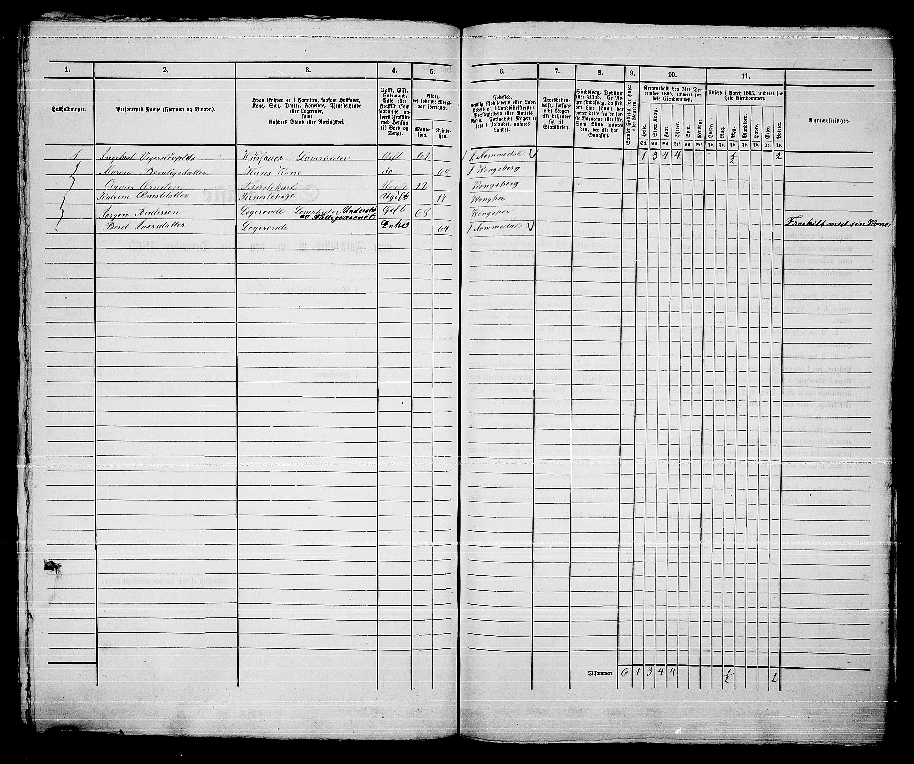 RA, Folketelling 1865 for 0604B Kongsberg prestegjeld, Kongsberg kjøpstad, 1865, s. 1511