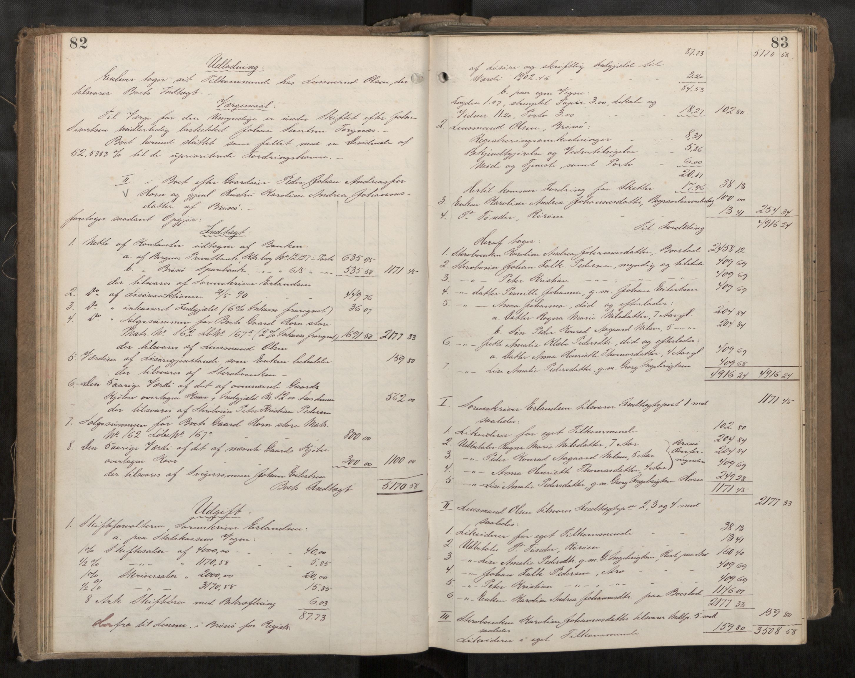Søndre Helgeland sorenskriveri, AV/SAT-A-4575/1/3/3A/L0005: Skifteutlodningsprot., 1891-1896, s. 82-83