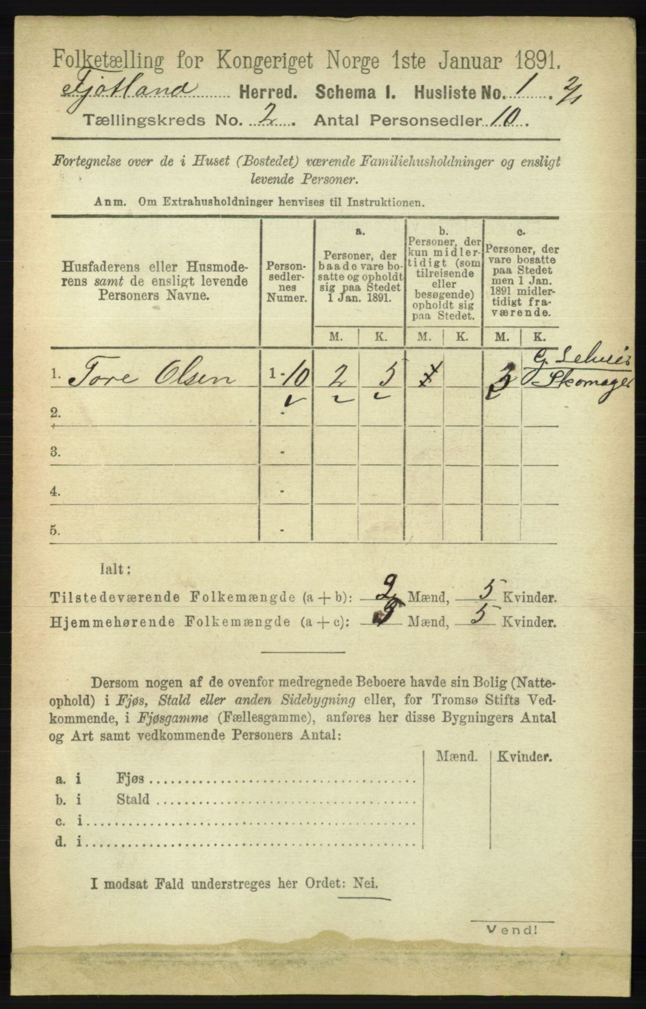 RA, Folketelling 1891 for 1036 Fjotland herred, 1891, s. 211