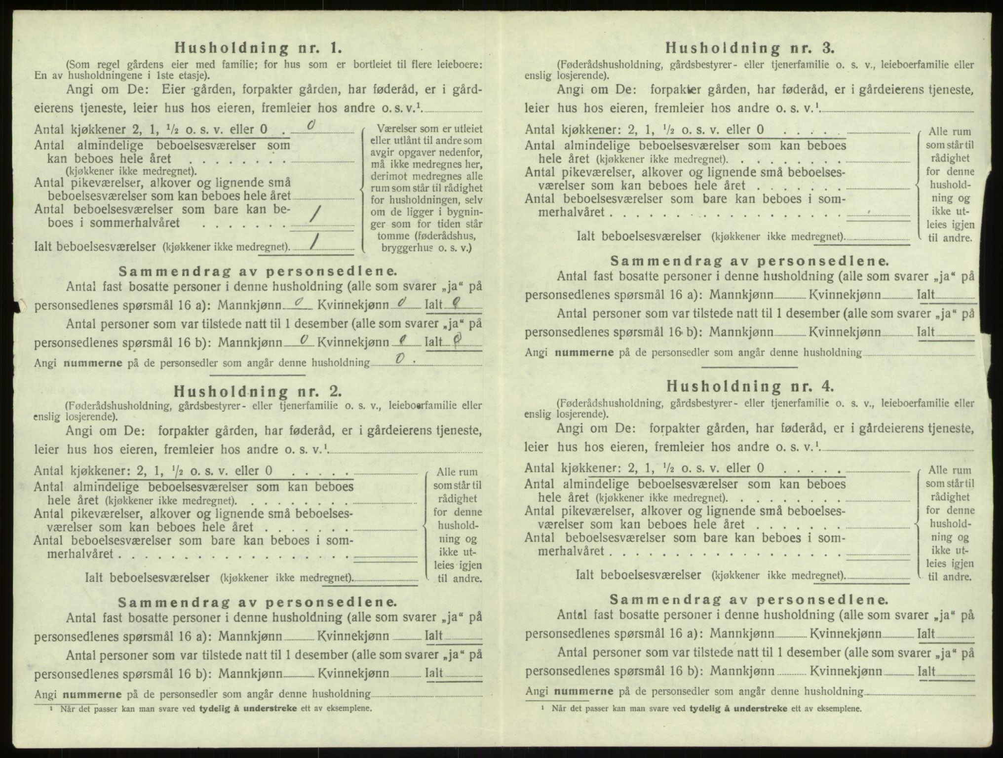 SAB, Folketelling 1920 for 1250 Haus herred, 1920, s. 1009