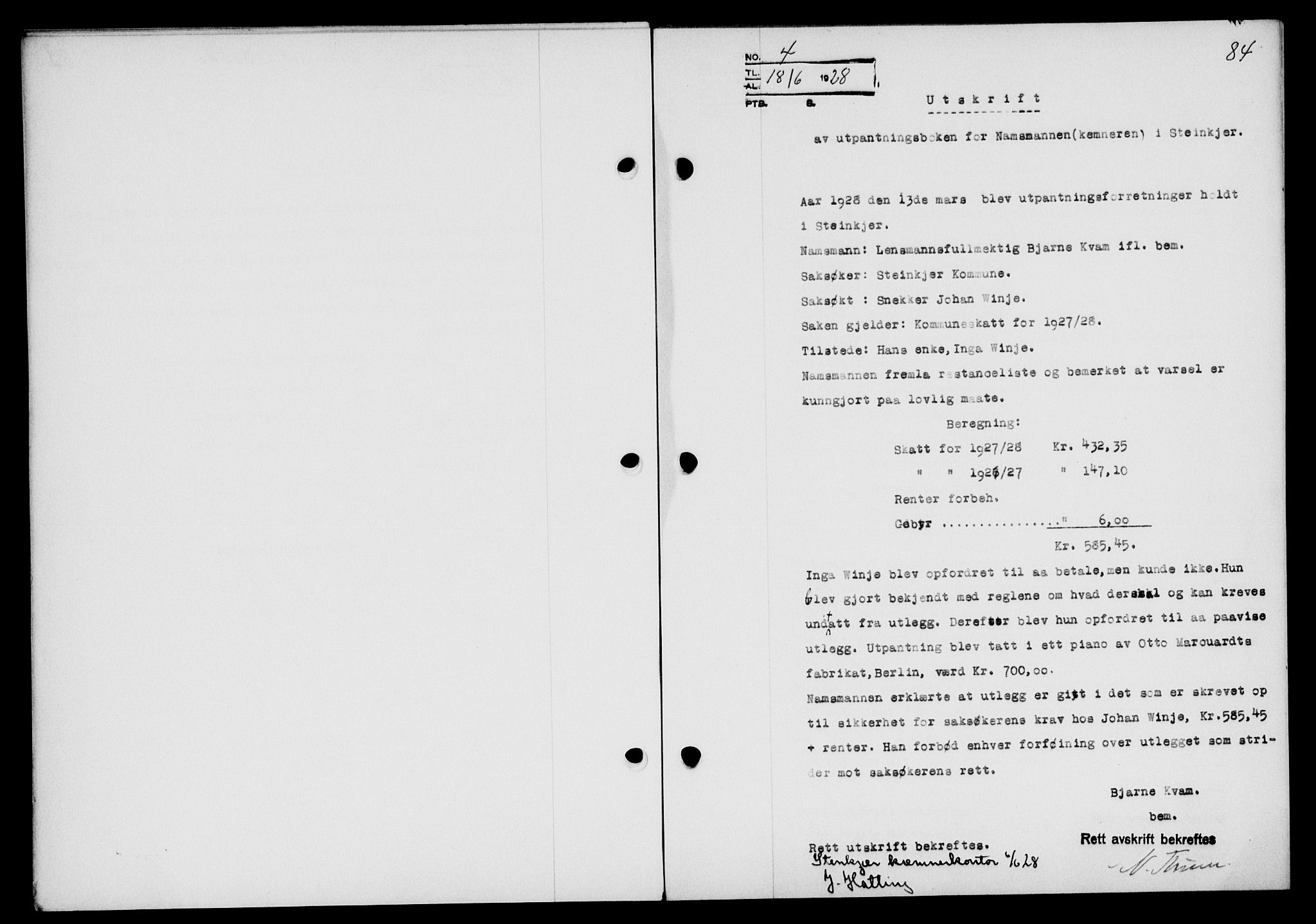 Inderøy sorenskriveri, SAT/A-4147/1/2/2C/L0065: Pantebok nr. 51, 1928-1928, Tingl.dato: 18.06.1928