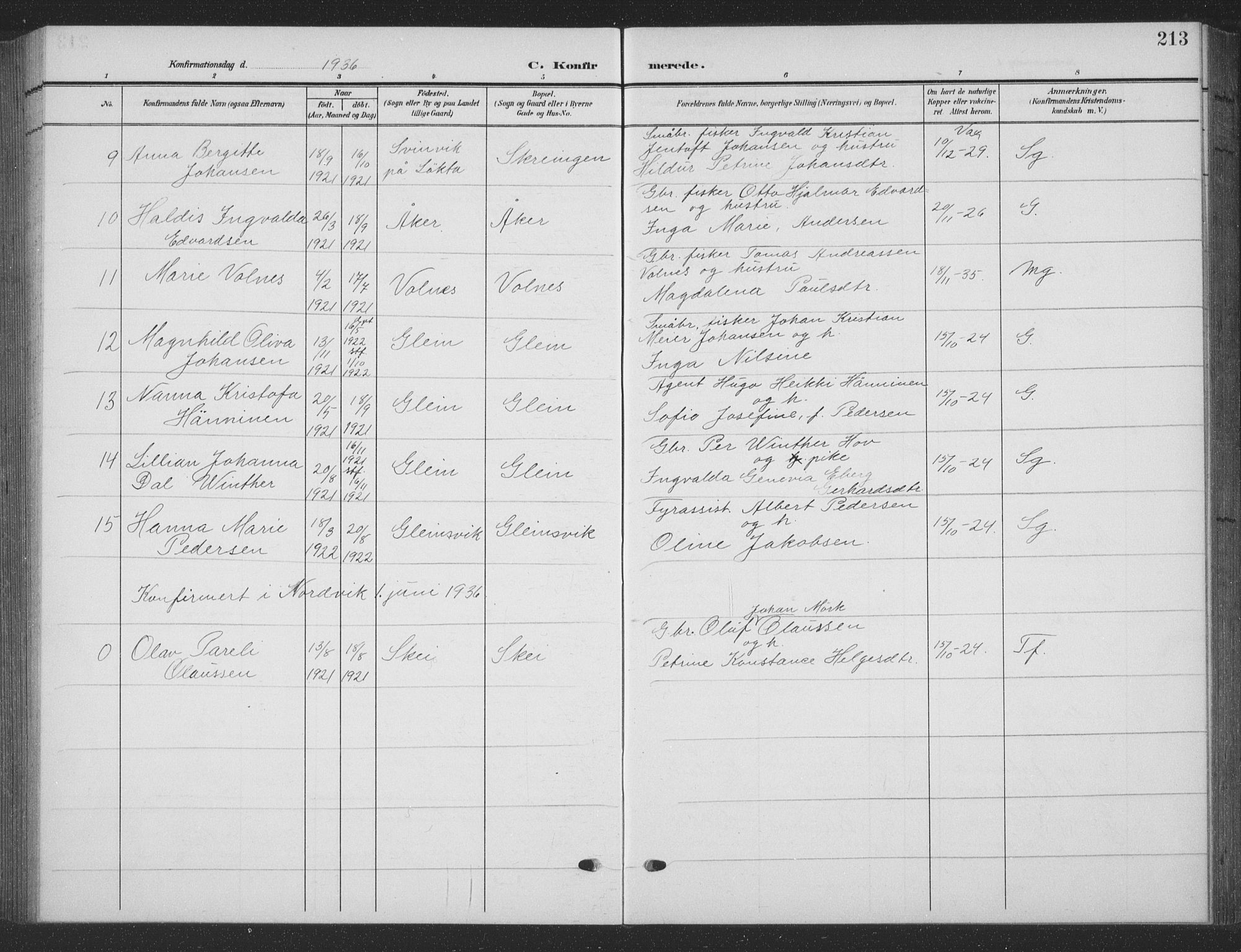 Ministerialprotokoller, klokkerbøker og fødselsregistre - Nordland, AV/SAT-A-1459/835/L0533: Klokkerbok nr. 835C05, 1906-1939, s. 213