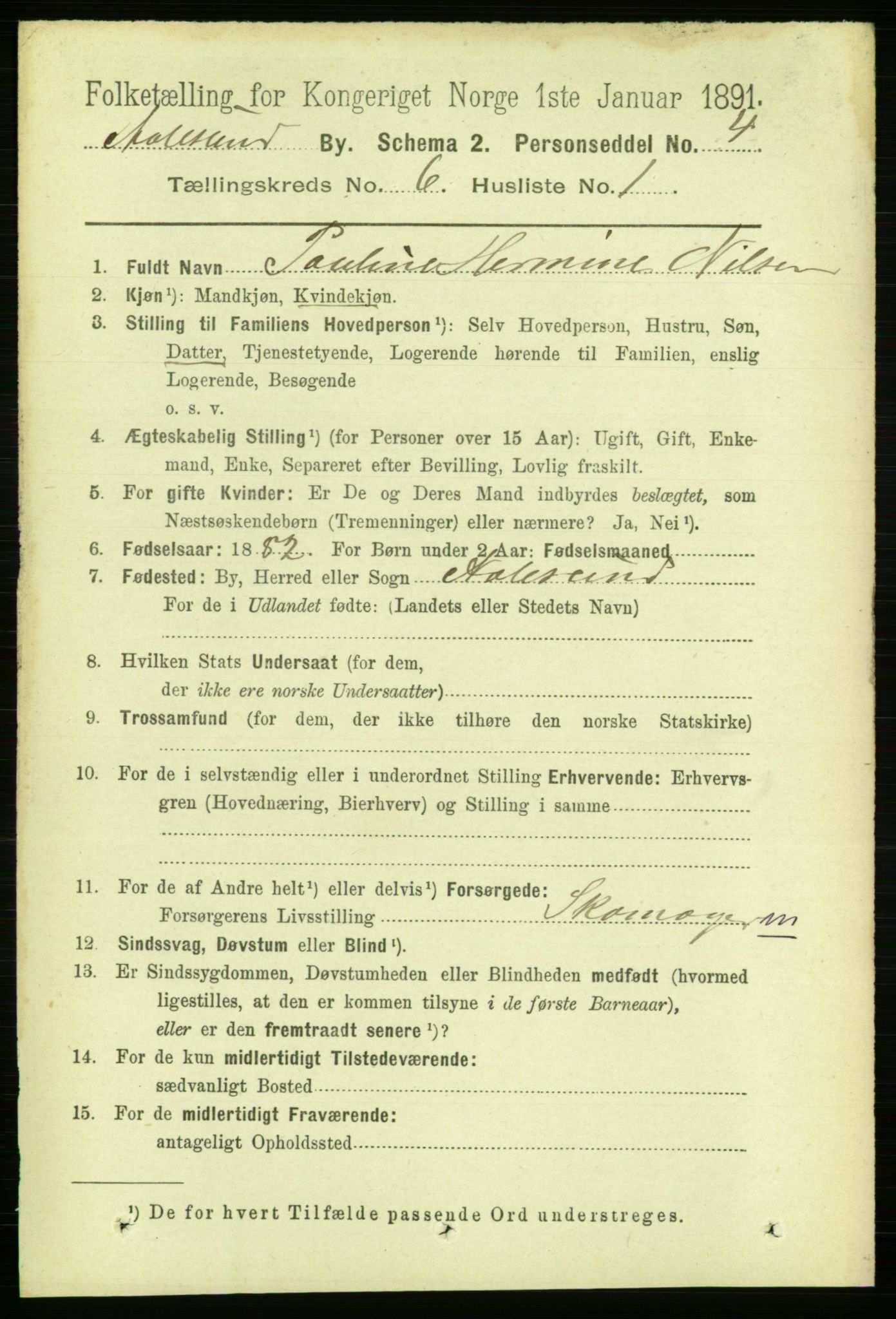 RA, Folketelling 1891 for 1501 Ålesund kjøpstad, 1891, s. 4352