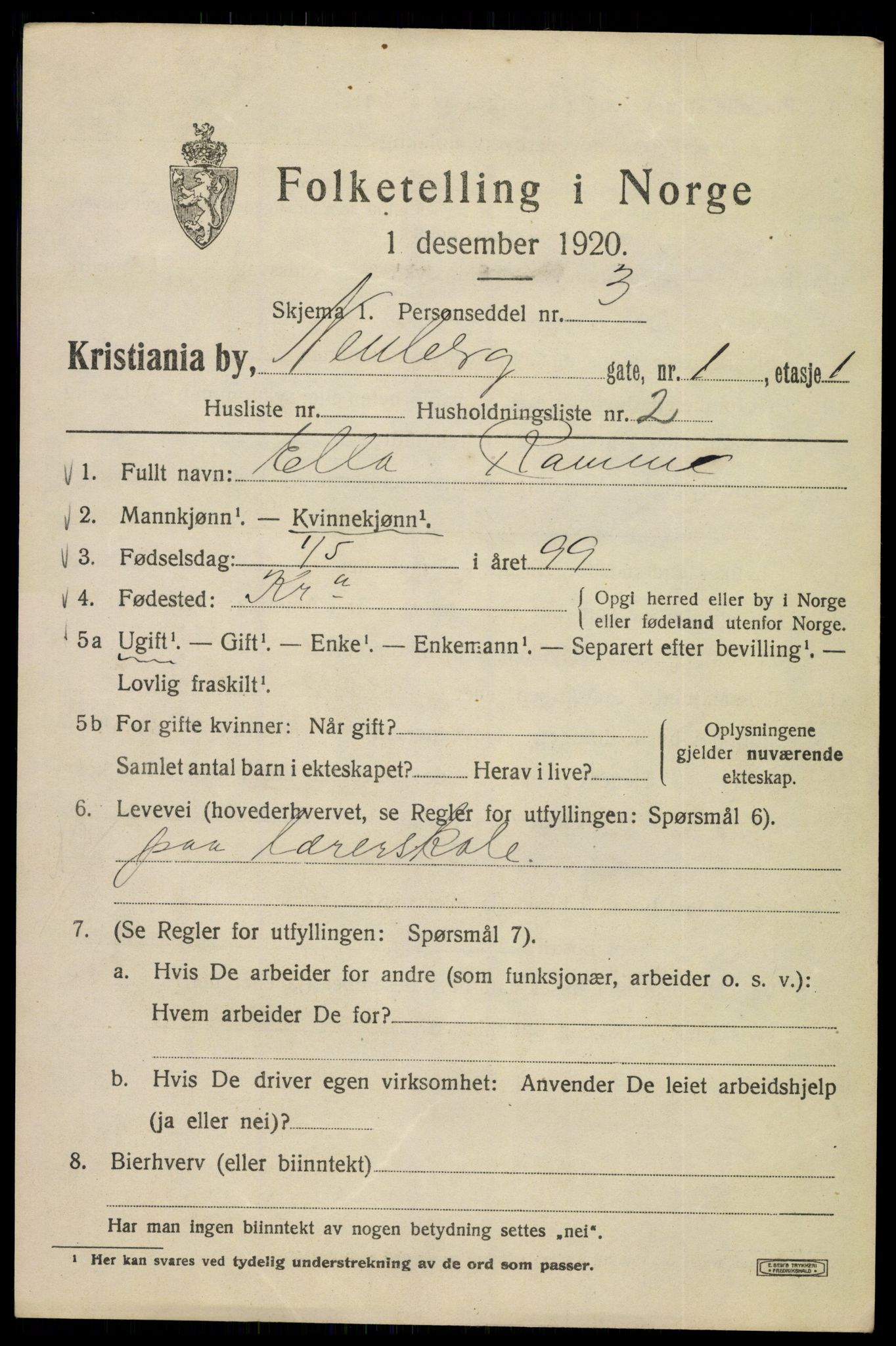 SAO, Folketelling 1920 for 0301 Kristiania kjøpstad, 1920, s. 410917