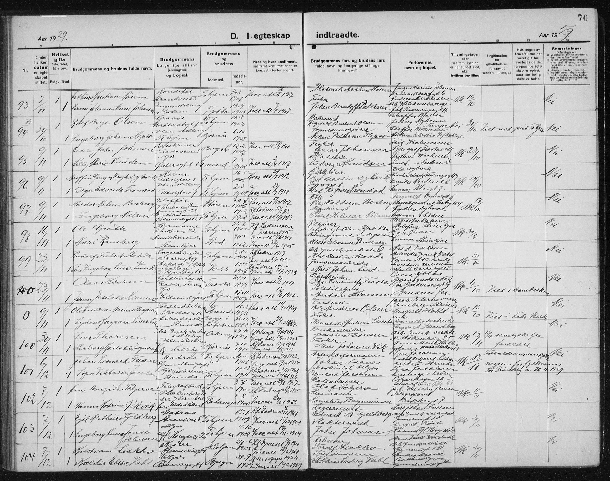 Ministerialprotokoller, klokkerbøker og fødselsregistre - Sør-Trøndelag, AV/SAT-A-1456/605/L0260: Klokkerbok nr. 605C07, 1922-1942, s. 70