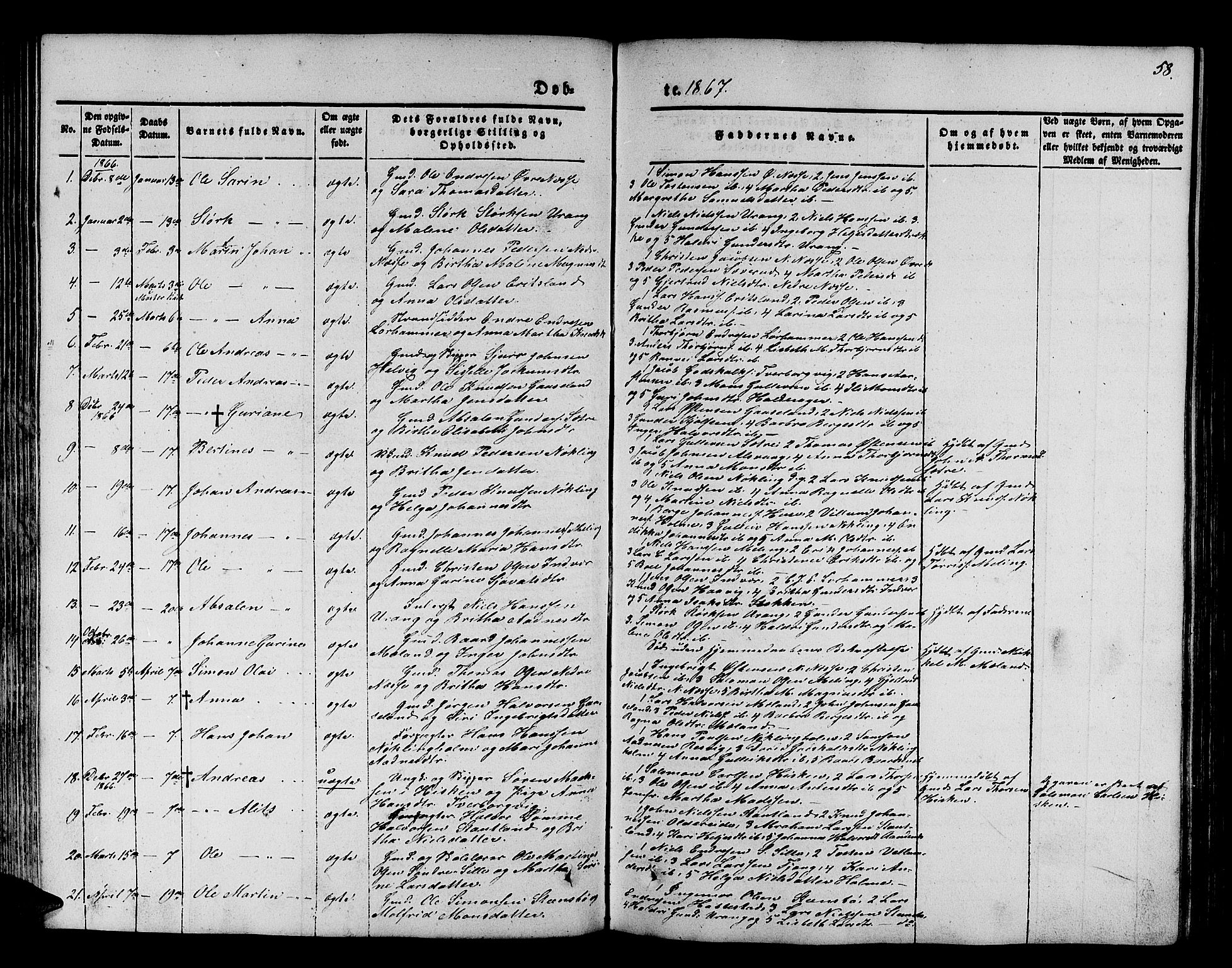 Finnås sokneprestembete, AV/SAB-A-99925/H/Ha/Hab/Habb/L0001: Klokkerbok nr. B 1, 1851-1870, s. 58