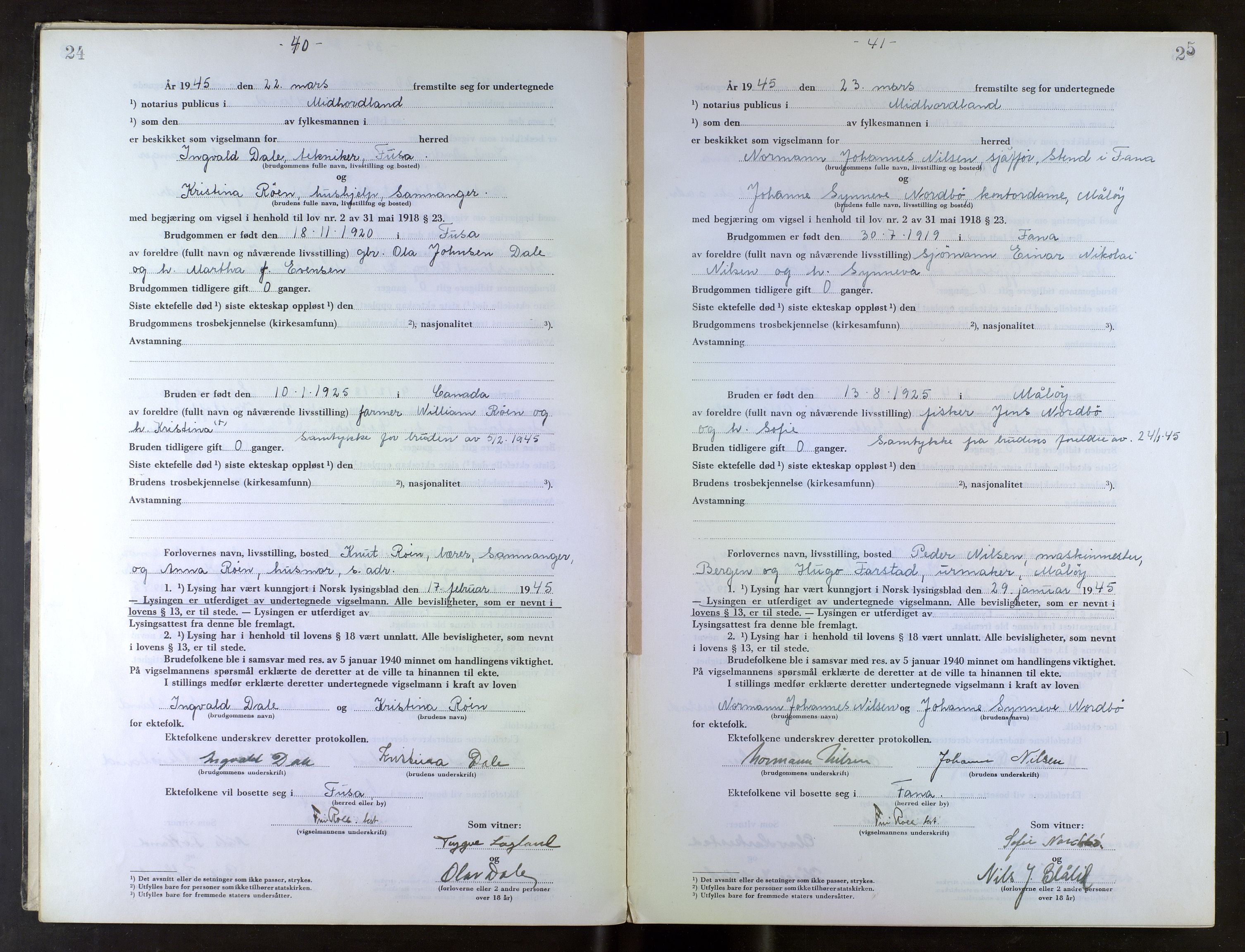 Midhordland sorenskriveri, AV/SAB-A-3001/1/M/Mc/Mca/L0007: Notarialbilag. Vigselbøker, 1945-1948, s. 24-25