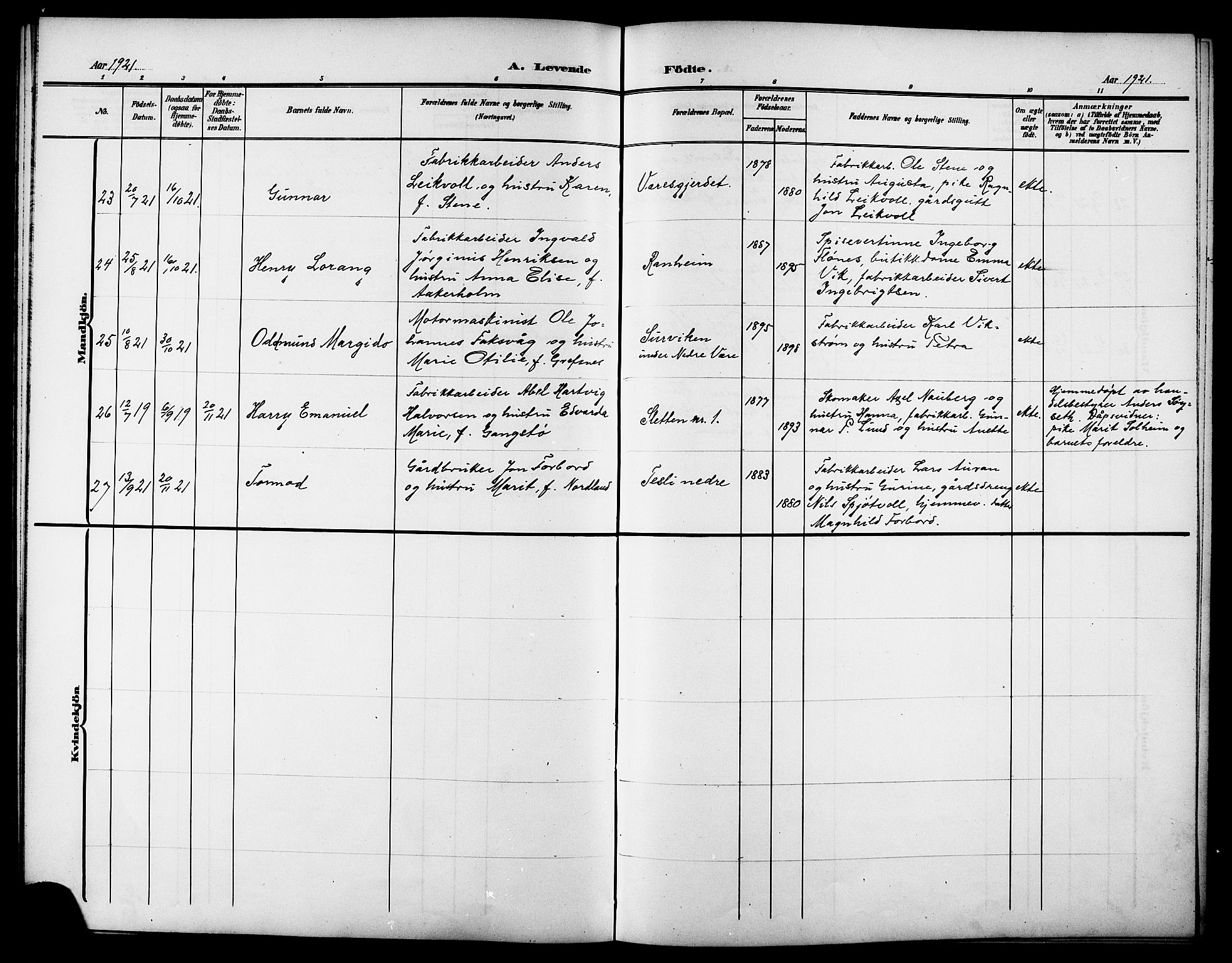 Ministerialprotokoller, klokkerbøker og fødselsregistre - Sør-Trøndelag, SAT/A-1456/615/L0400: Klokkerbok nr. 615C01, 1905-1921