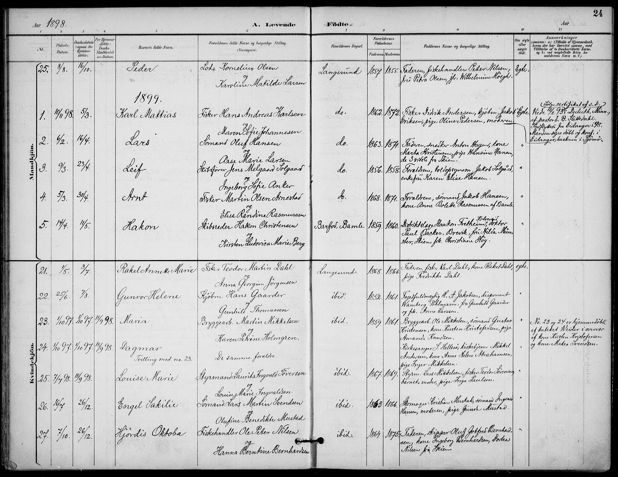 Langesund kirkebøker, AV/SAKO-A-280/F/Fa/L0003: Ministerialbok nr. 3, 1893-1907, s. 24