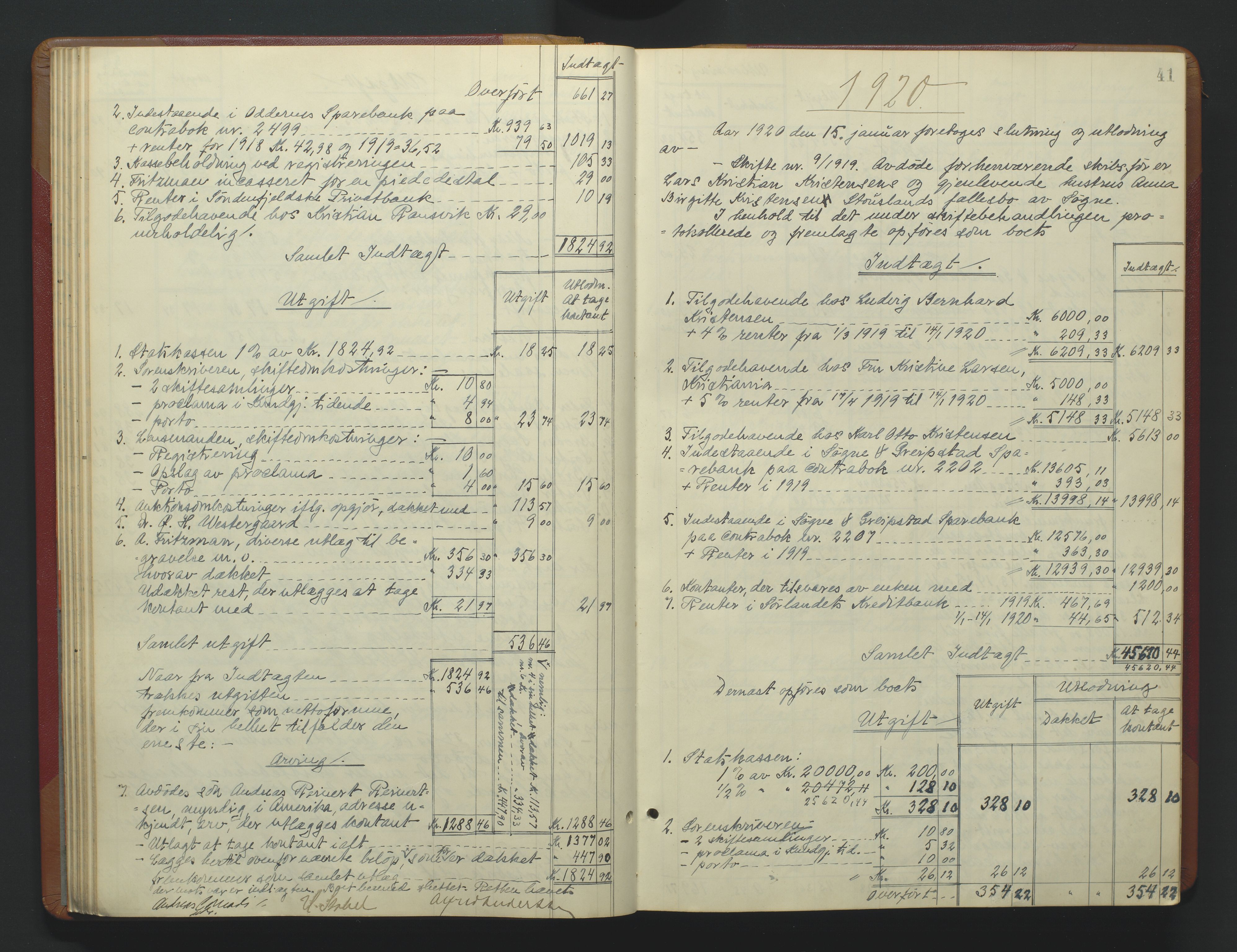 Torridal sorenskriveri, AV/SAK-1221-0012/H/Hc/L0037: Skifteutlodningsprotokoll med navneregister nr. 6, 1918-1927, s. 41