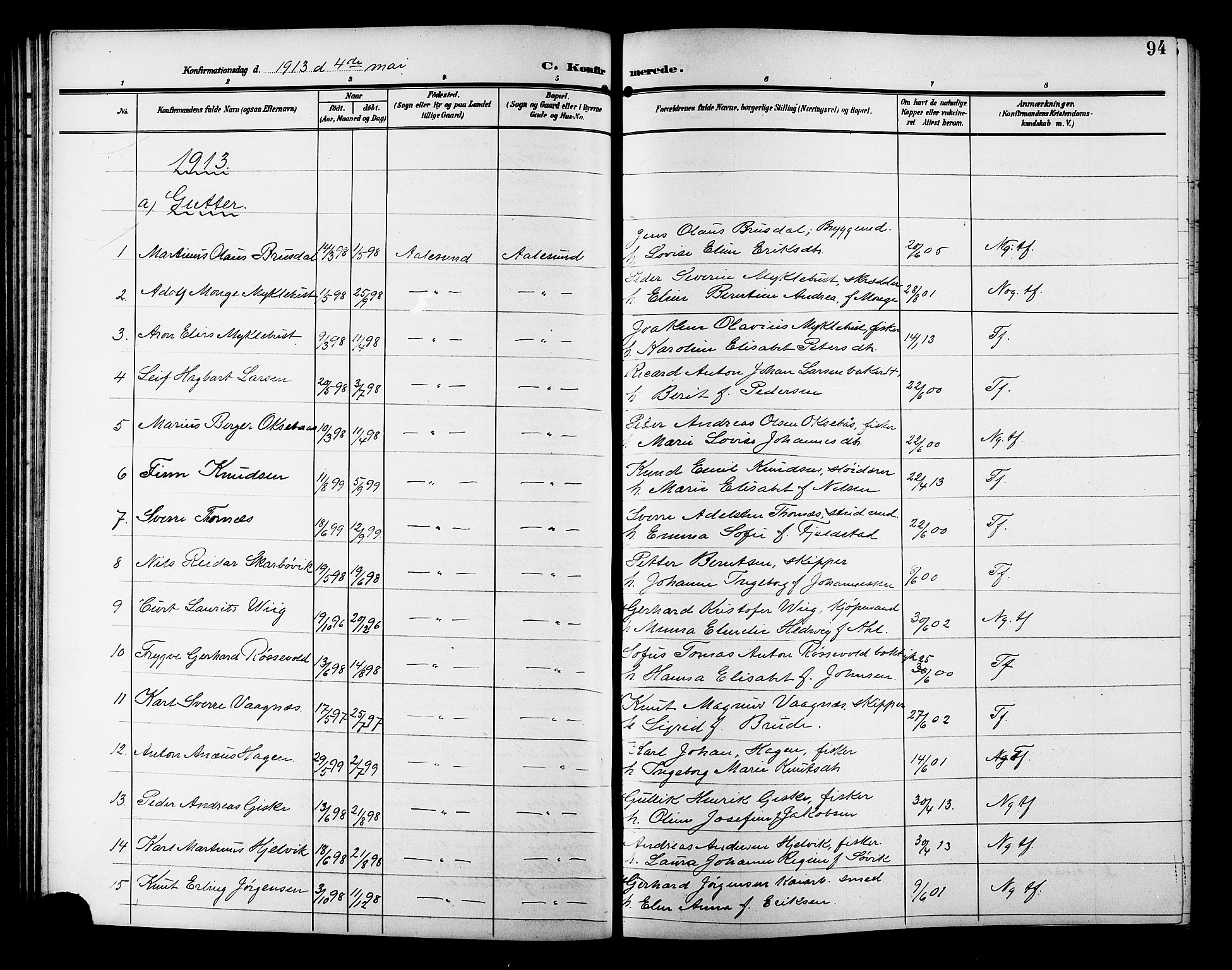 Ministerialprotokoller, klokkerbøker og fødselsregistre - Møre og Romsdal, AV/SAT-A-1454/529/L0470: Klokkerbok nr. 529C07, 1907-1917, s. 94